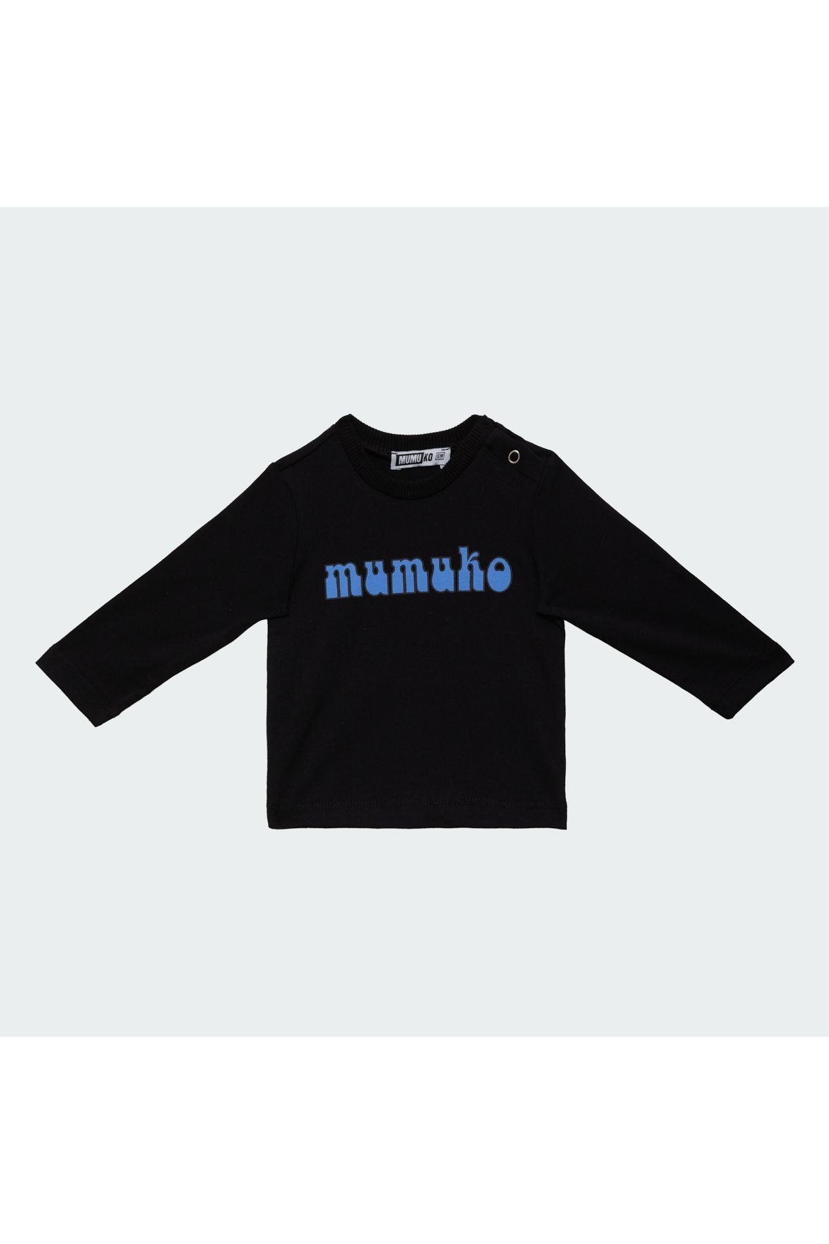 Erkek Bebek Baskılı Uzun Kol Tshirt Siyah %100 Pamuk