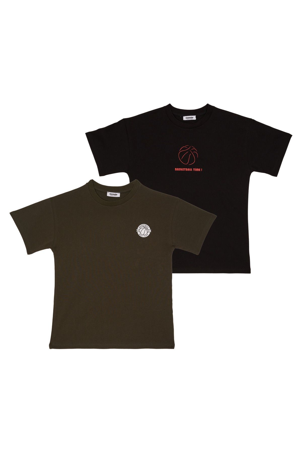 Basketball Pack "Siyah-Haki" 2'Li Bisiklet Yaka %100 Pamuk T-Shirt