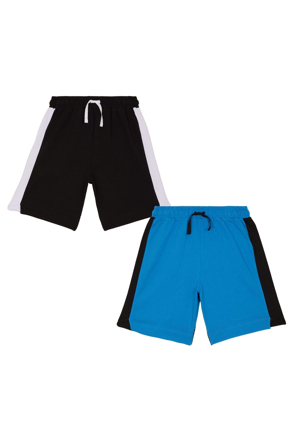 Summer Short Pack "Siyah-Mavi" Renk Bloklu 2'Li Şort %100 Pamuk
