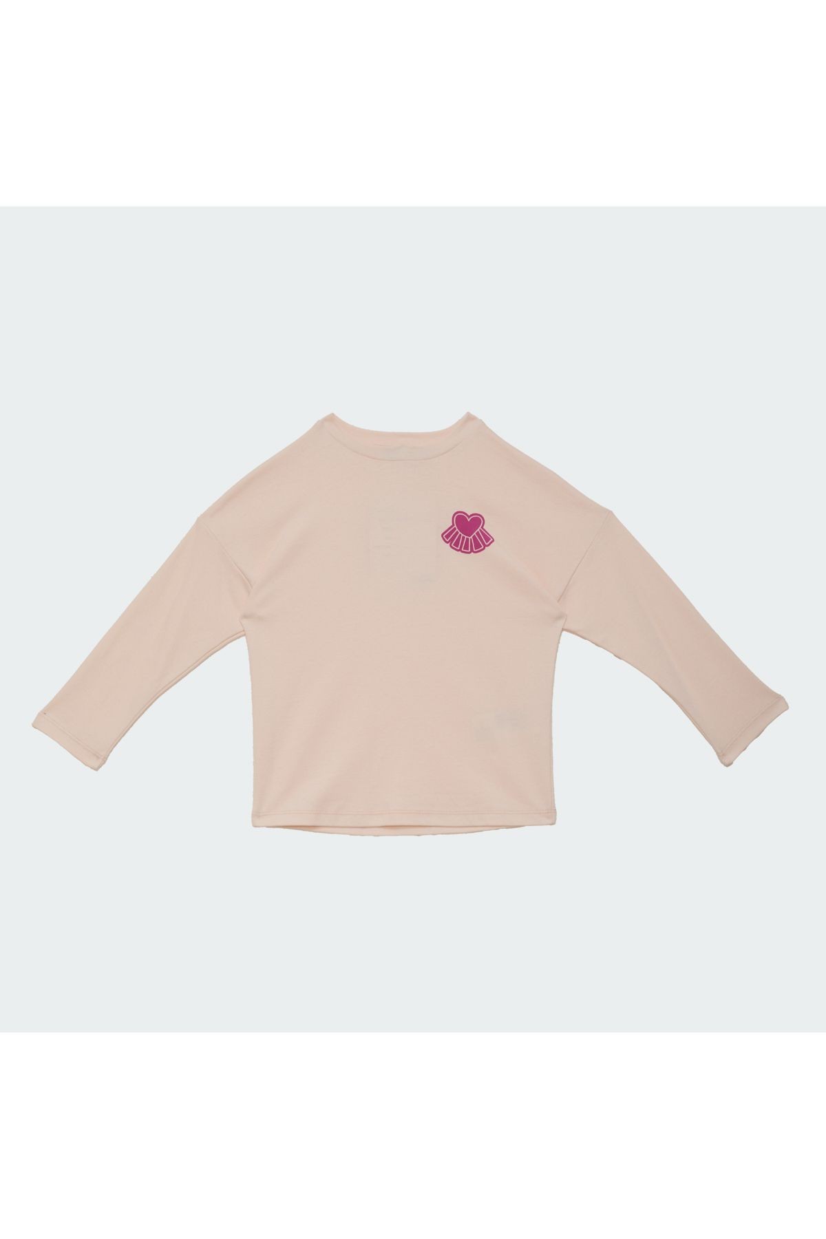 Kız Çocuk Baskılı Uzun Kol Tshirt Somon Renk %100 Pamuk