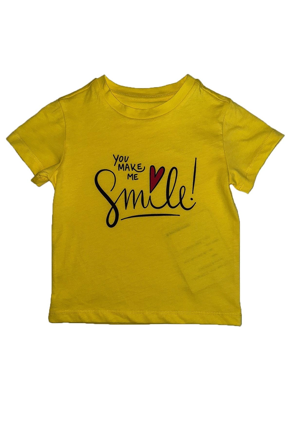 Smile Baskılı Bisiklet Yaka Kız Tshirt %100 Pamuk