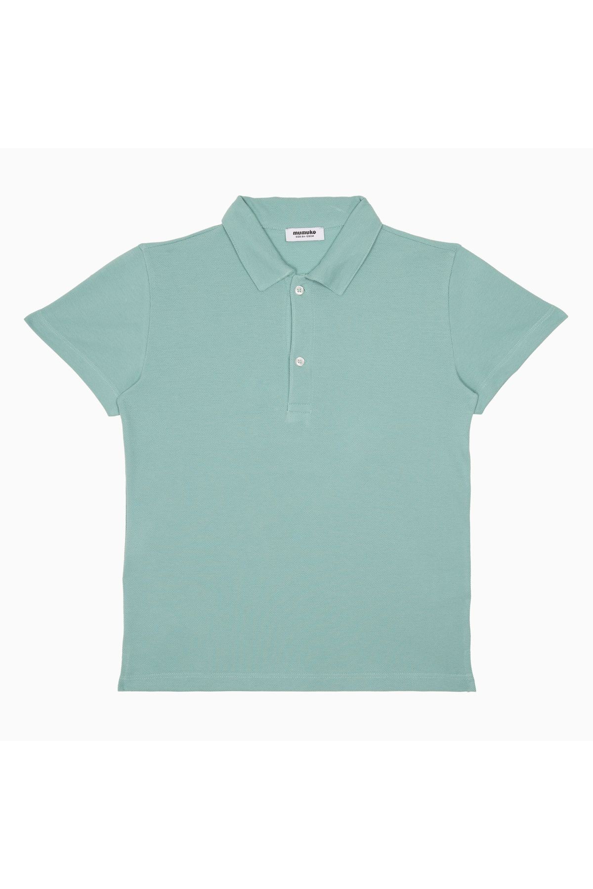 Erkek Çocuk Açık Mint Polo Yaka Tişört – %100 Pamuk, Düğmeli Yazlık Tasarım (4–12 Yaş)