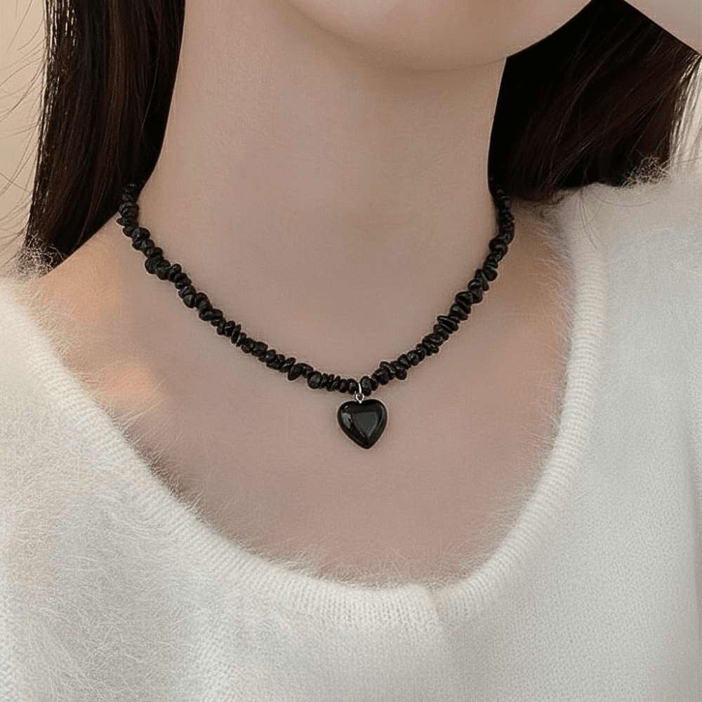 Obsidian Daşı Sınıq Daş Ürək Boyunbağı