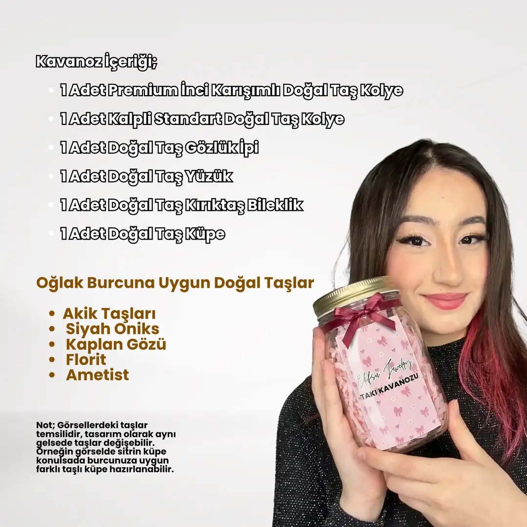 Oğlak Burcu Doğal Taş Takı Kavanozu Bijuteri Seti 6 Adet - Elifsu