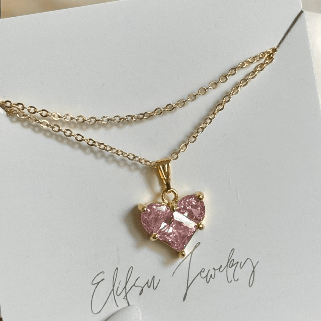 Heart Of Glass  Pembe Zirkon Taş Detaylı Kalp Çelik Kolye