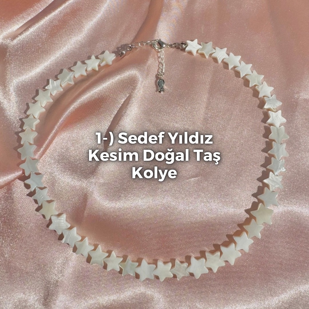 Yıldız ve Kalp Kesim Sedef Doğal Taş Kolye Modelleri