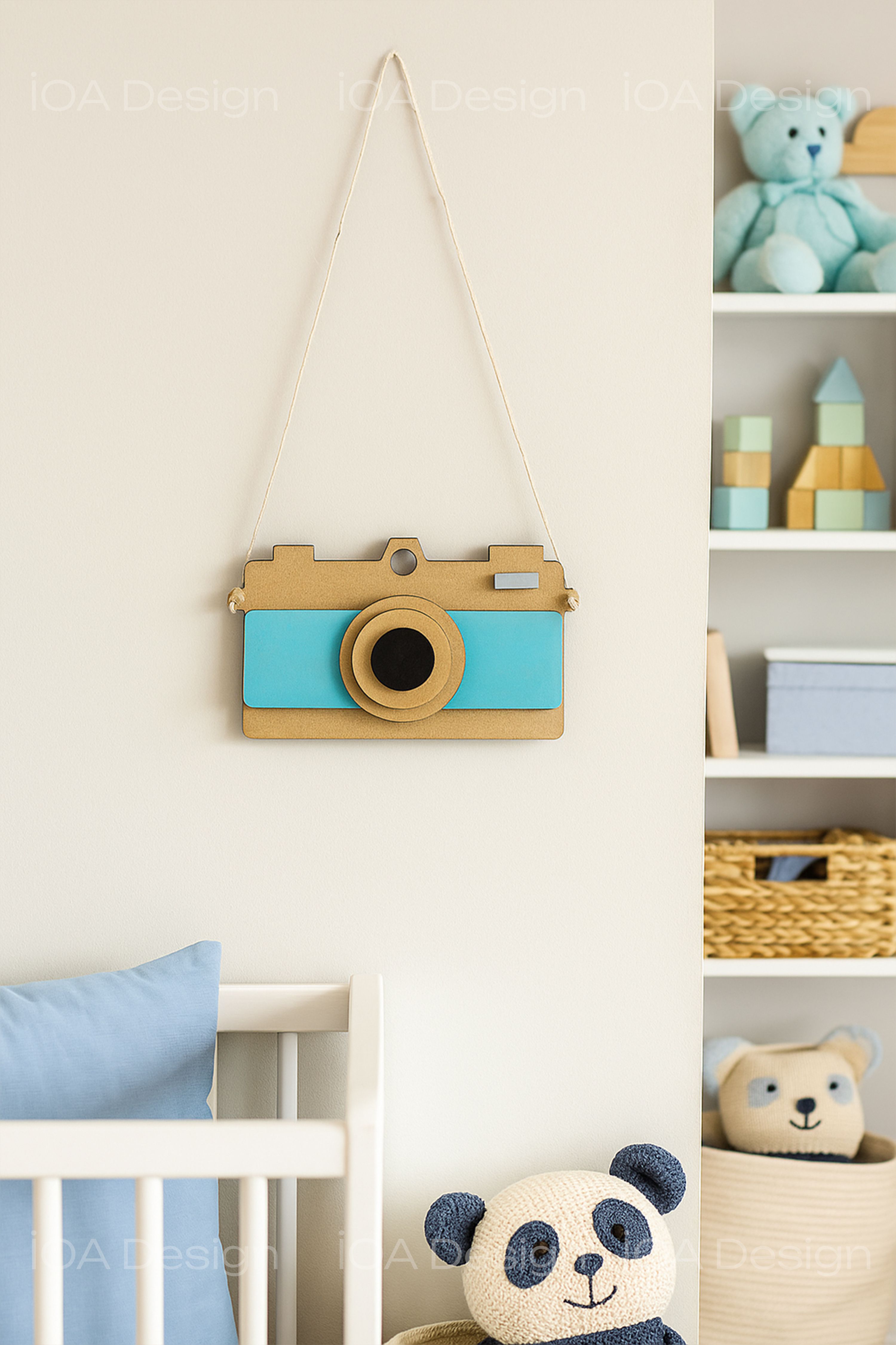 Ahşap Dekoratif Fotoğraf Makinesi - Çocuk / Bebek Odası Dekorasyon - Turkuaz