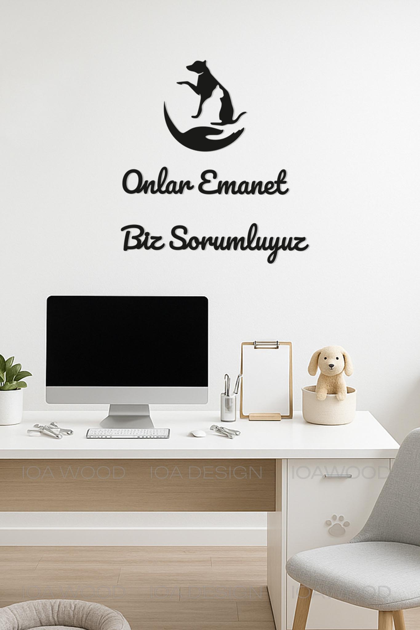 Onlar Emanet Biz Sorumluyuz - Ahşap Dekoratif Duvar Yazısı - Veteriner Ofis Dekoru Dekorasyon