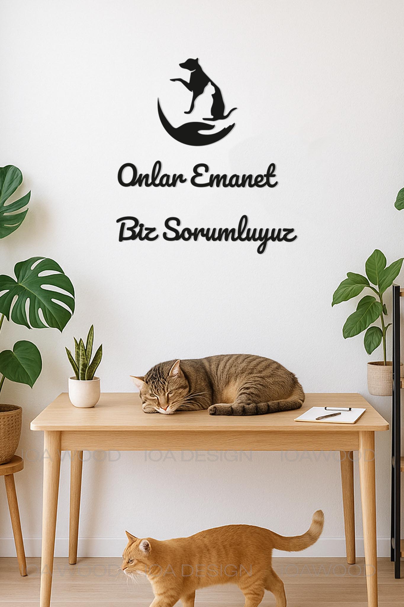 Onlar Emanet Biz Sorumluyuz - Ahşap Dekoratif Duvar Yazısı - Veteriner Ofis Dekoru Dekorasyon