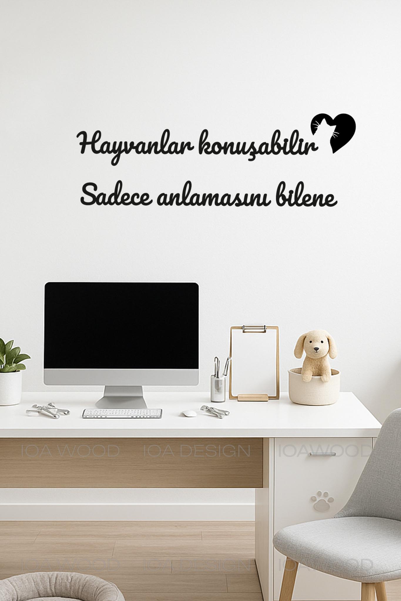 Hayvanlar Konuşabilir - Ahşap Dekoratif Duvar Yazısı - Veteriner Ofis Dekoru Dekorasyon