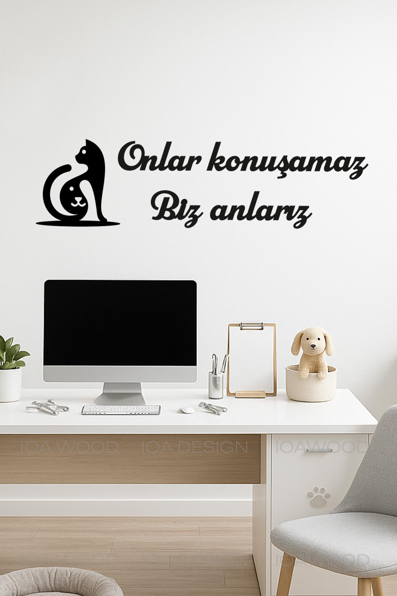 Onlar Konuşamaz Biz Anlarız - Ahşap Dekoratif Duvar Yazısı - Veteriner Ofis Dekoru Dekorasyon