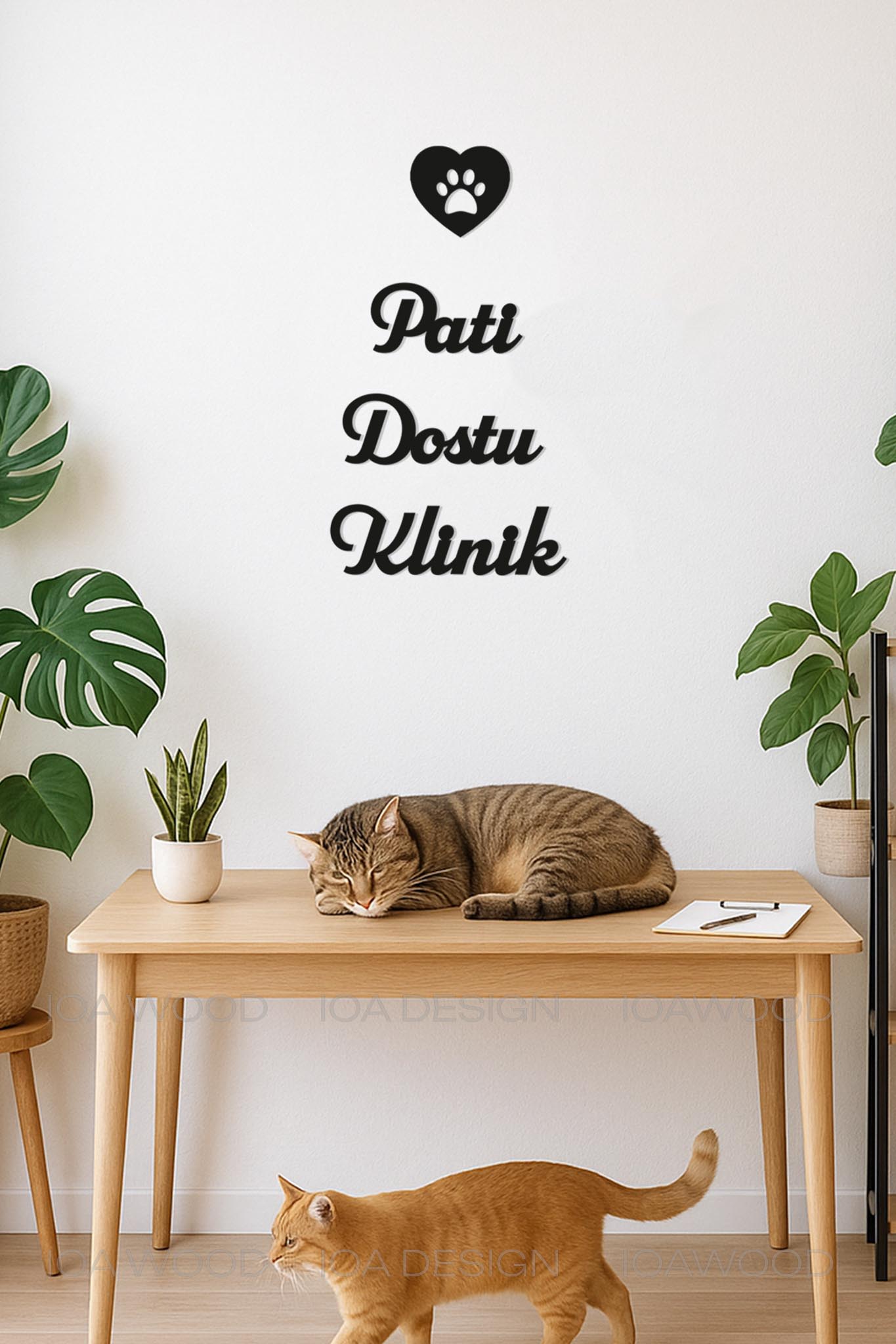 Pati Dostu Kulüp - Ahşap Dekoratif Duvar Yazısı - Veteriner / Petshop Dekoru Dekorasyon