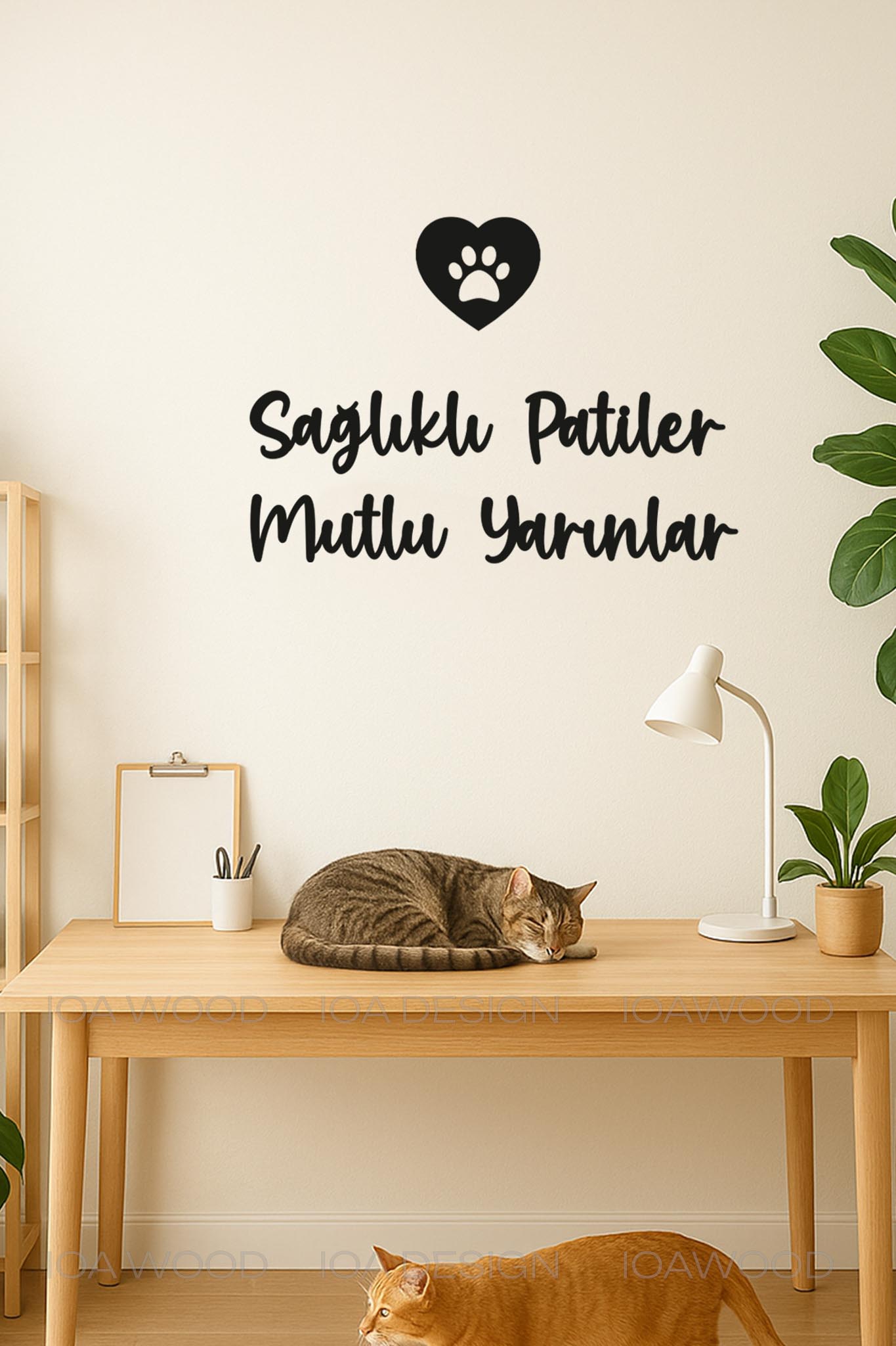 Sağlıklı Patiler - Ahşap Dekoratif Duvar Yazısı - Veteriner / Petshop Ofis Dekoru Dekorasyon