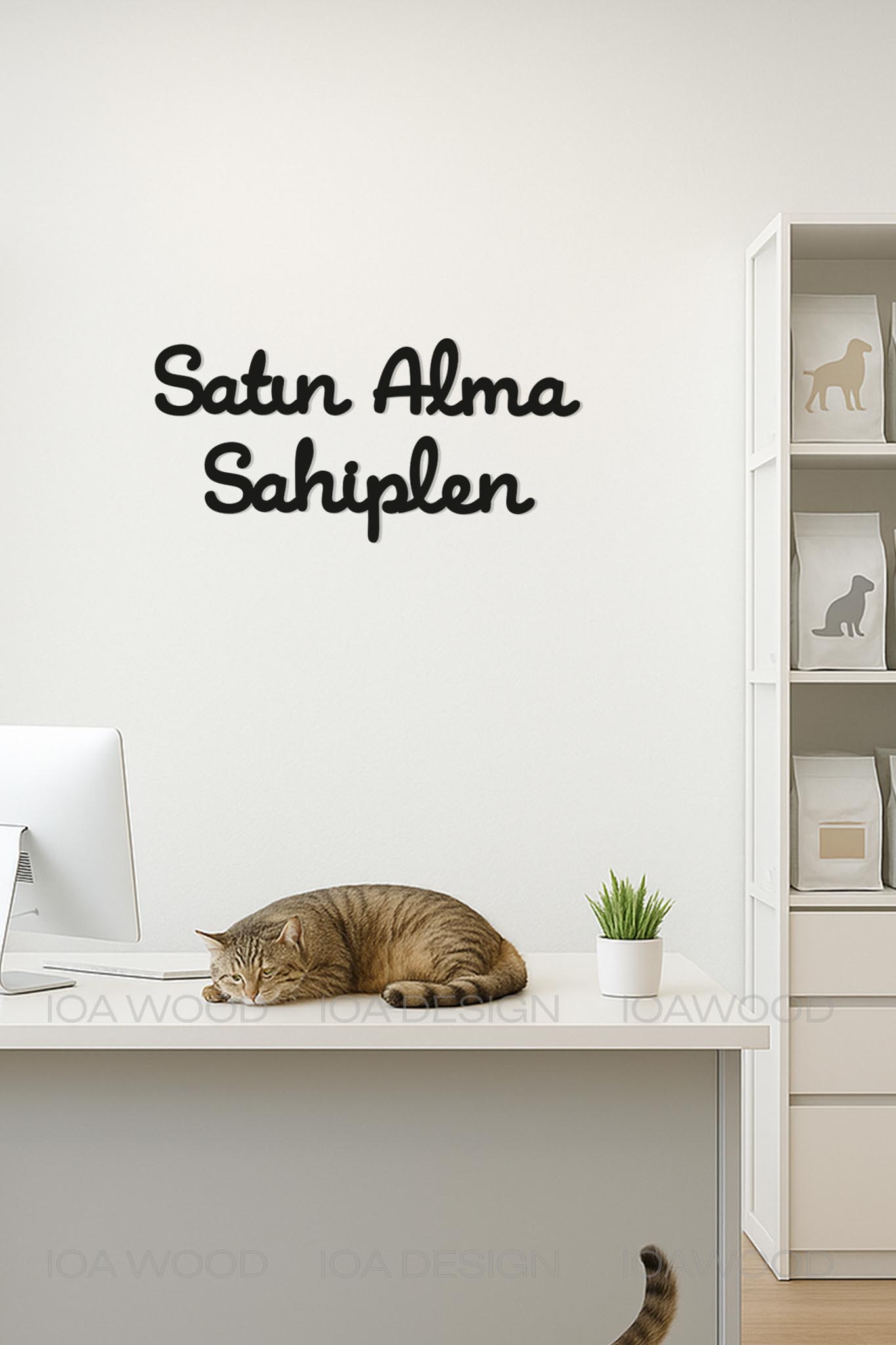 Satın Alma Sahiplen - Ahşap Dekoratif Duvar Yazısı - Veteriner / Petshop Ofis Dekoru Dekorasyon
