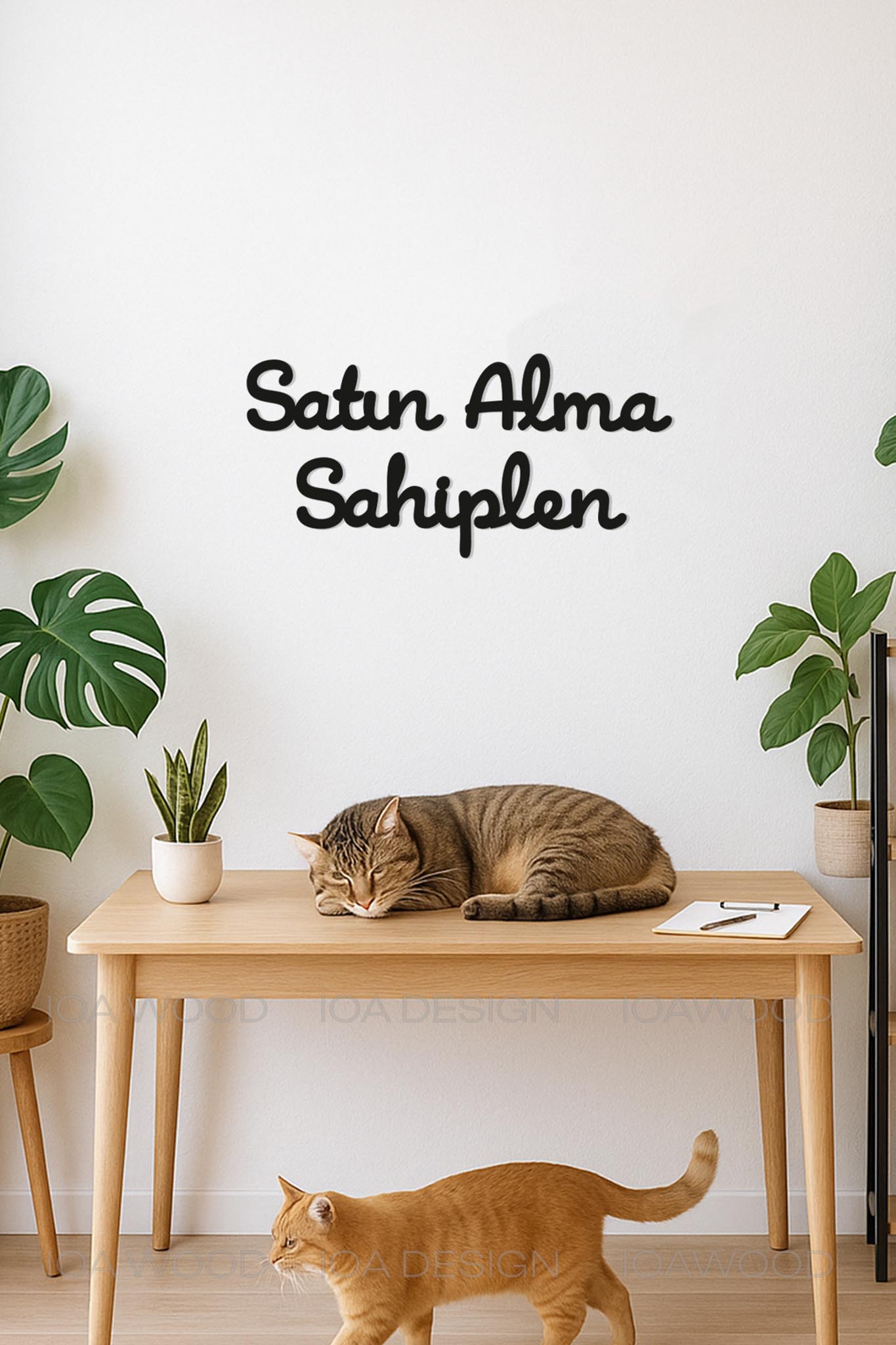 Satın Alma Sahiplen - Ahşap Dekoratif Duvar Yazısı - Veteriner / Petshop Ofis Dekoru Dekorasyon