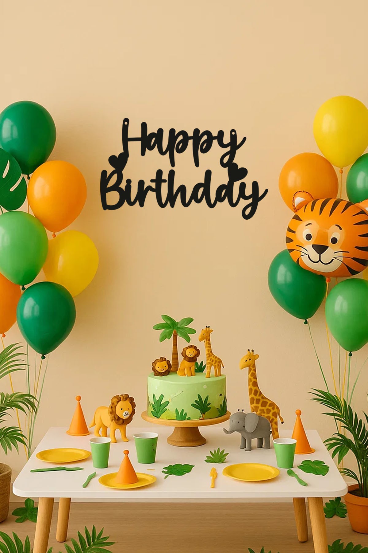 Happy Birthday (Kalpli)- Ahşap Dekoratif Duvar Yazısı - Doğumgünü / Organizasyon