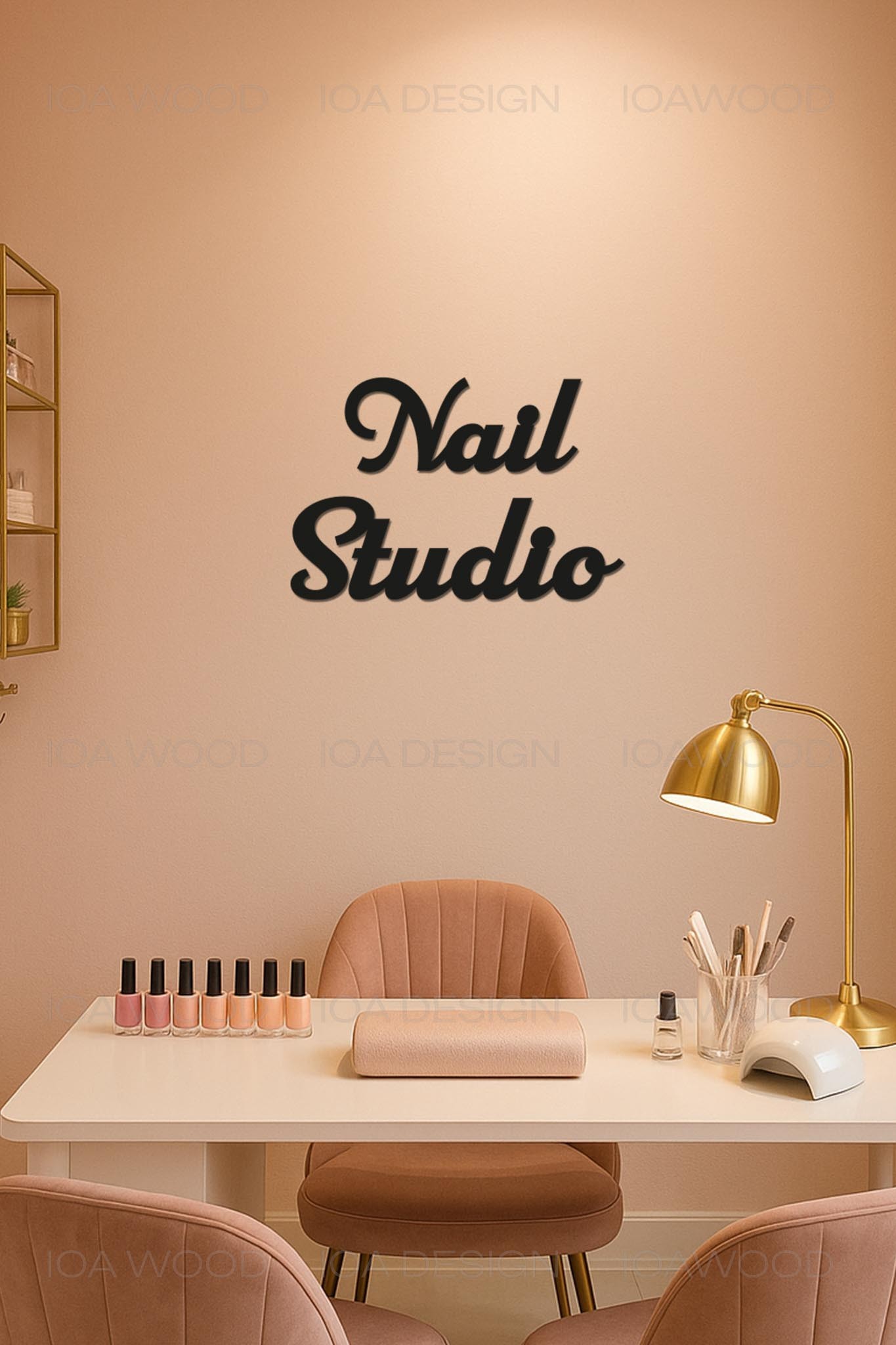 Nail Studio - Ahşap Dekoratif Duvar Yazısı - Kuaför / Nail Art / Manikür Salonu 