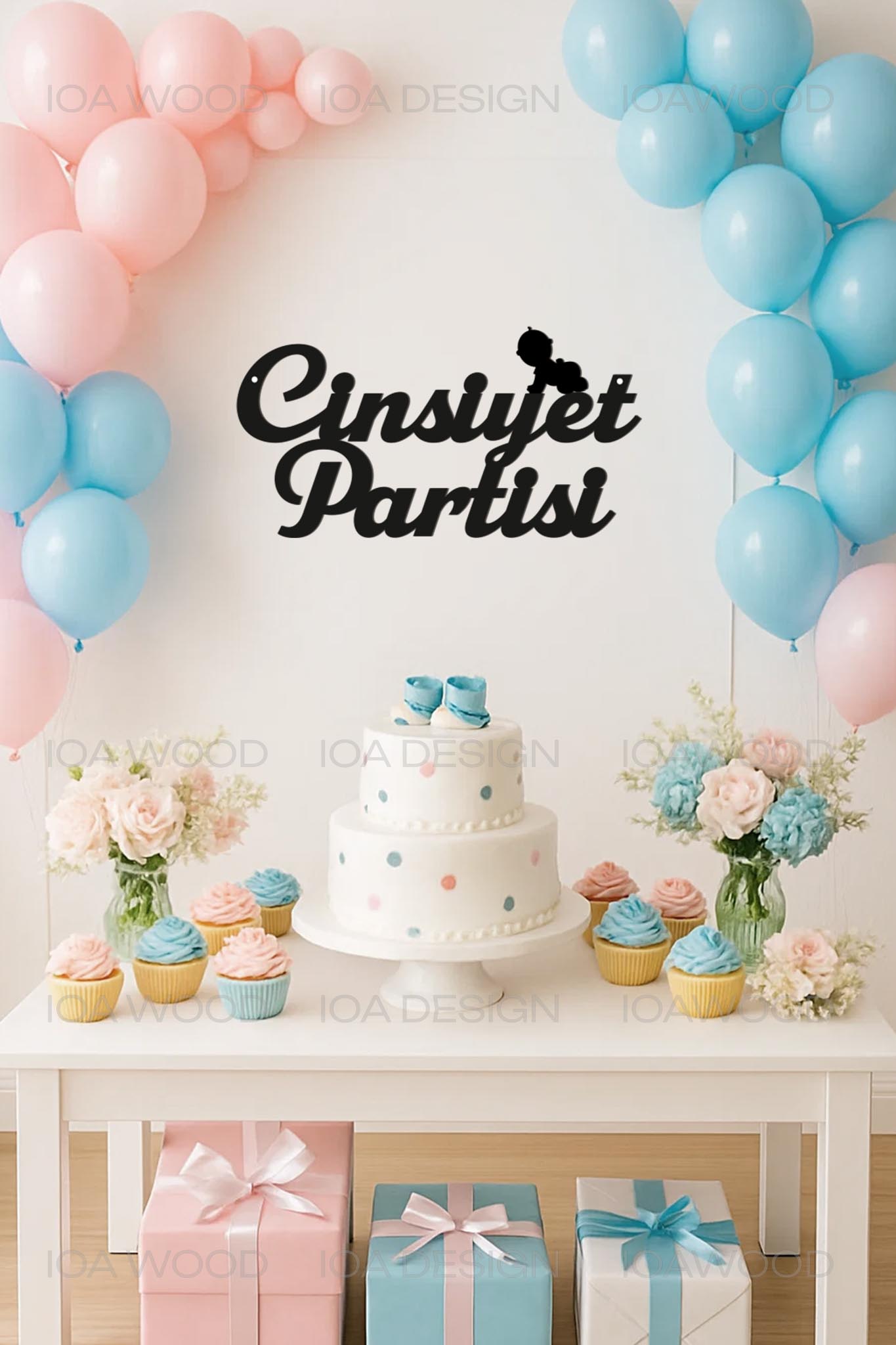 Cinsiyet Partisi - Ahşap Dekoratif Duvar Yazısı - Hoşgeldin Bebek / Gender Reveal