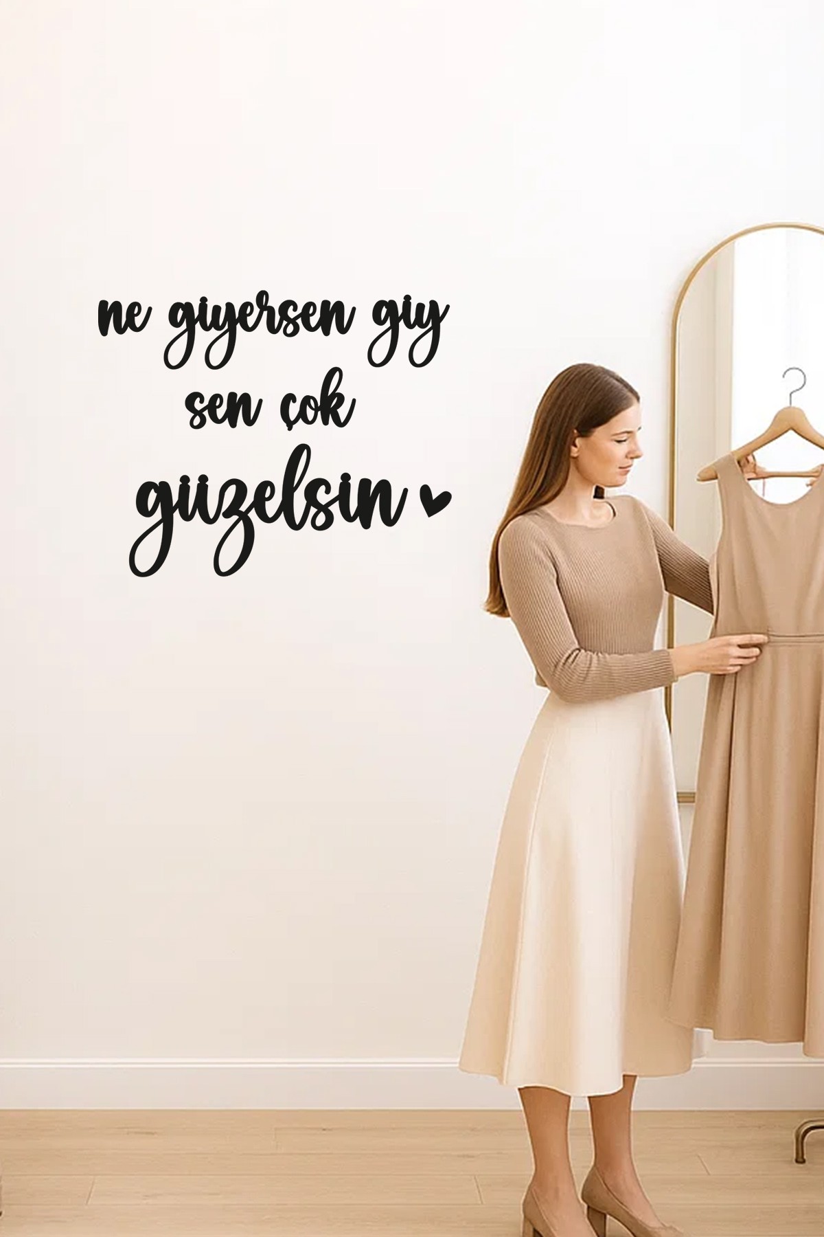 Ahşap Dekoratif Duvar Yazısı BUTİK - Ne Giyersen Giy Sen Çok Güzelsin