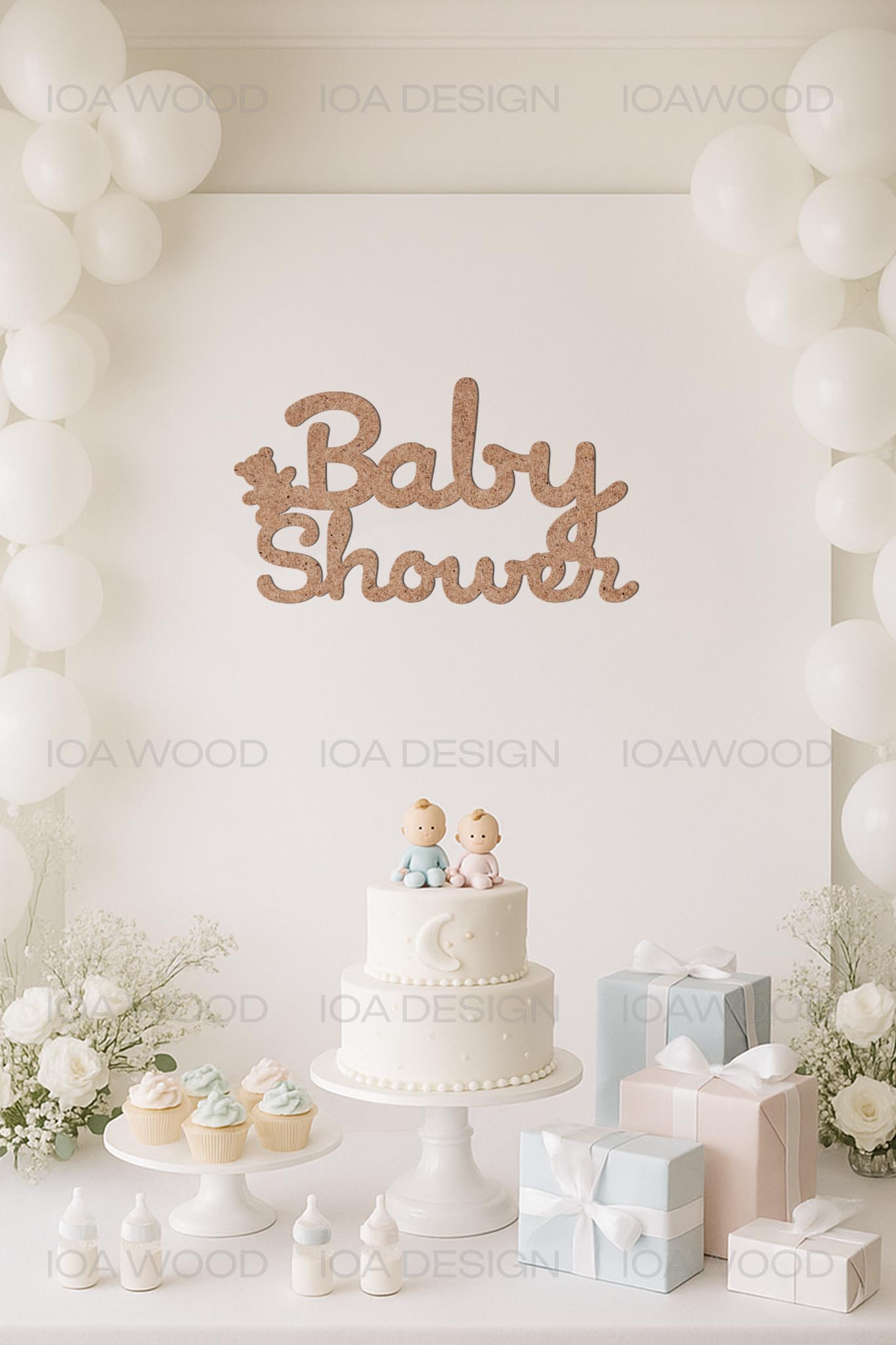 Baby Shower (ayıcıklı) - Ahşap Dekoratif Duvar Yazısı - Hoşgeldin Bebek / Bebek Partisi Süsü
