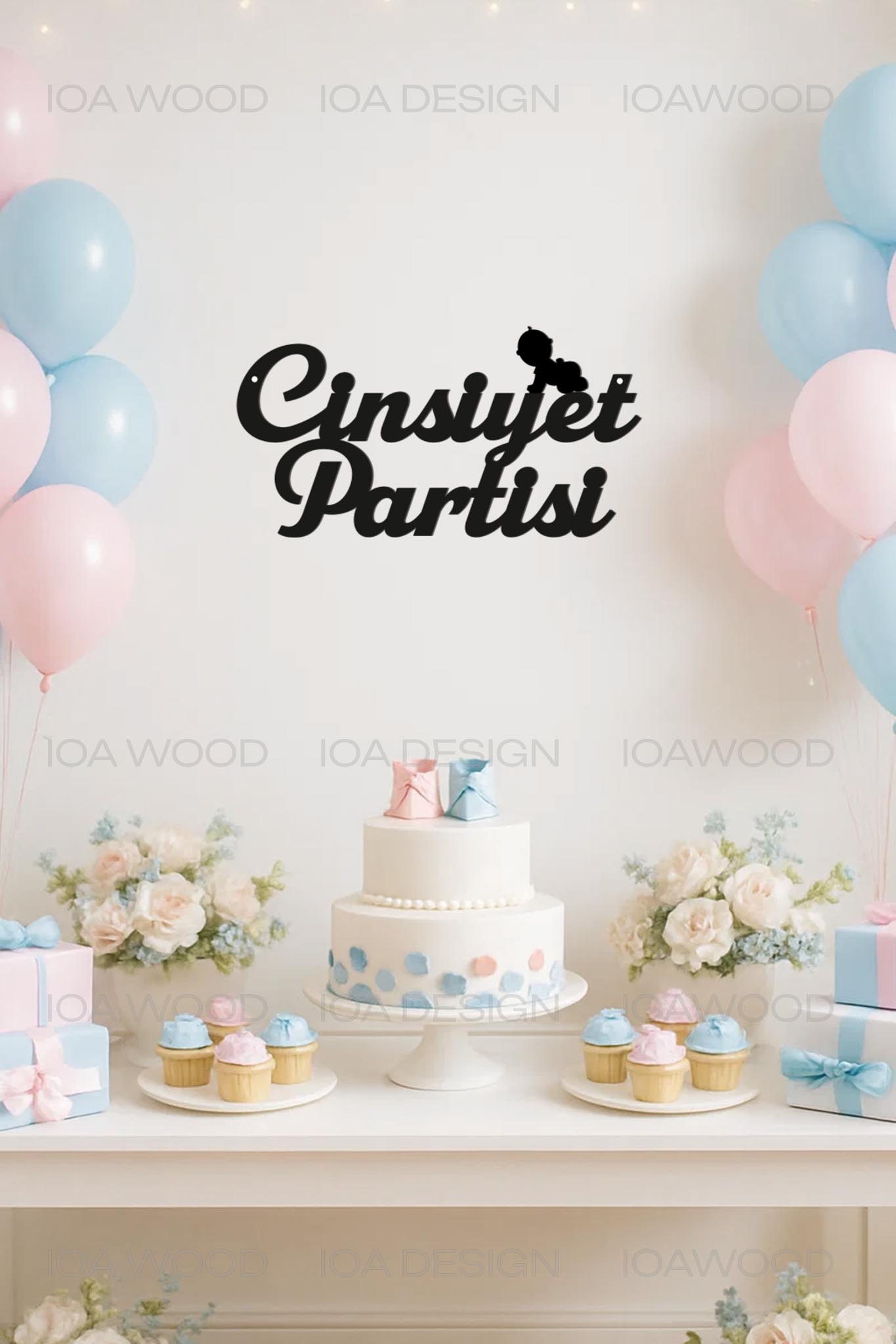 Cinsiyet Partisi - Ahşap Dekoratif Duvar Yazısı - Hoşgeldin Bebek / Gender Reveal
