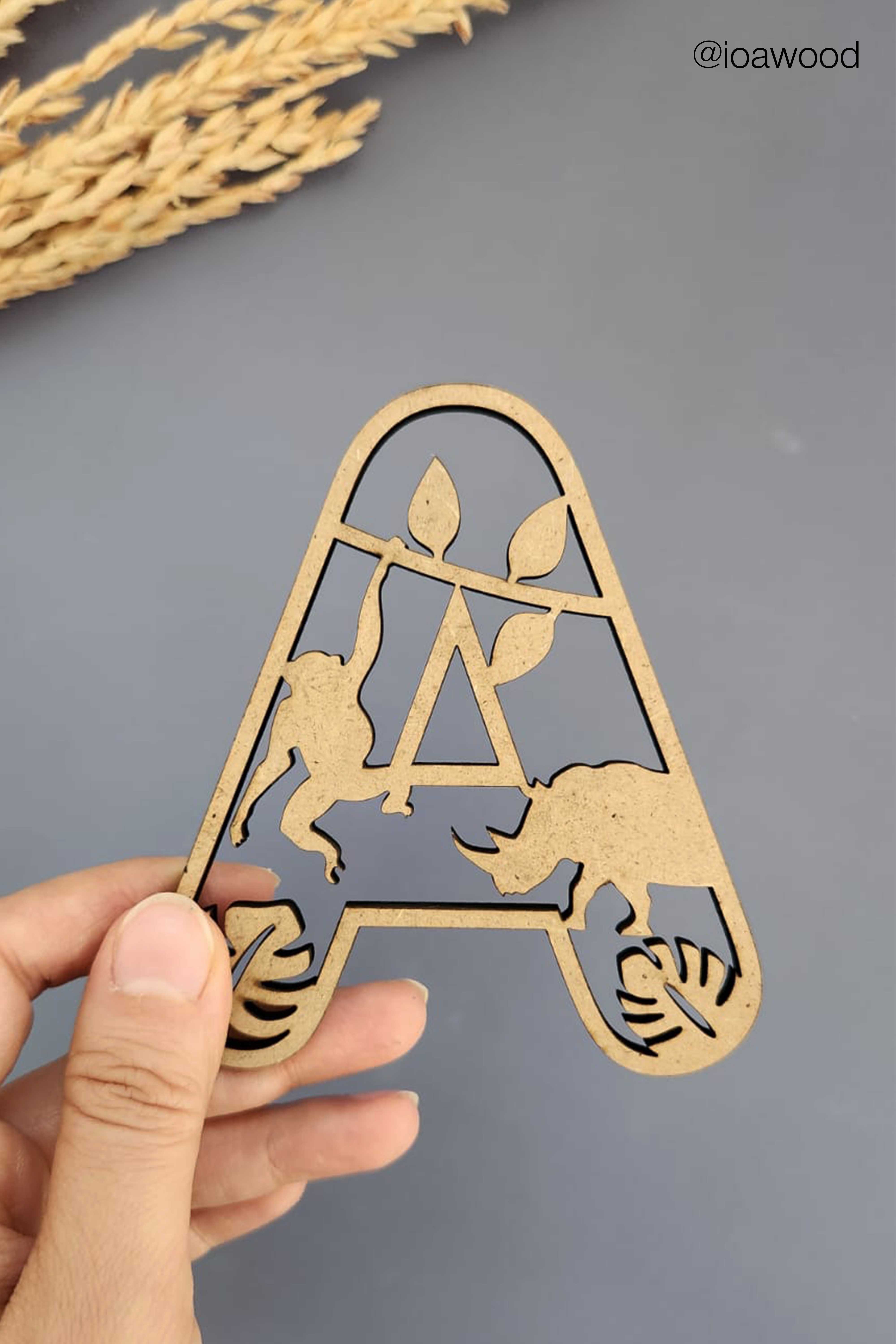 10 cm Ahşap HARF - Safari Temalı Alfabe - Kapı Süsü, Doğum günü, Duvar Yazısı için Tekli Harf