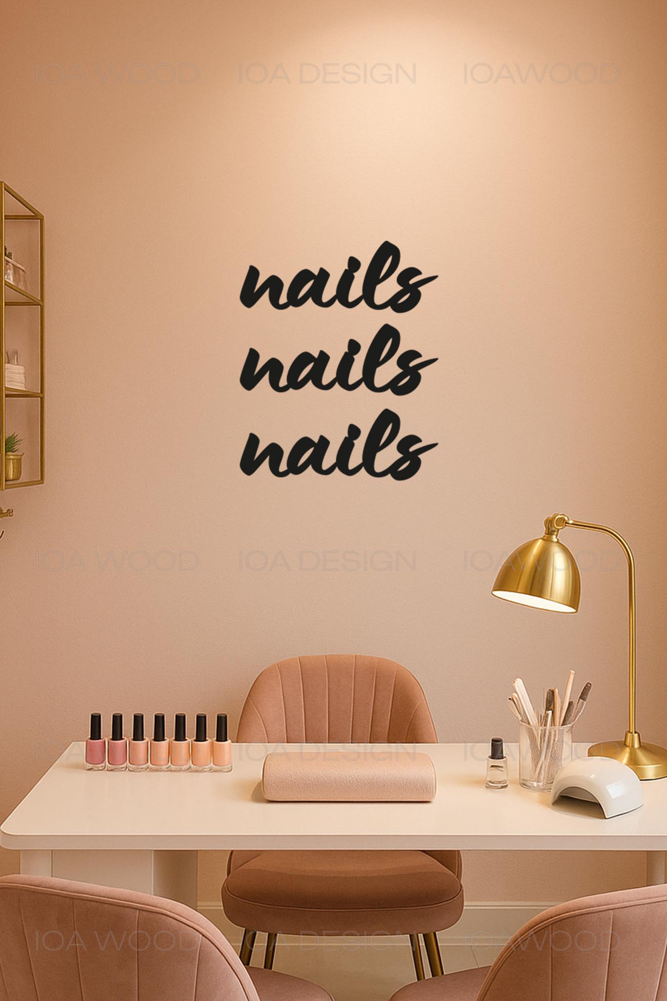 Nails nails nails - Ahşap Dekoratif Duvar Yazısı - Kuaför / Nail Art Studio / Manikür 