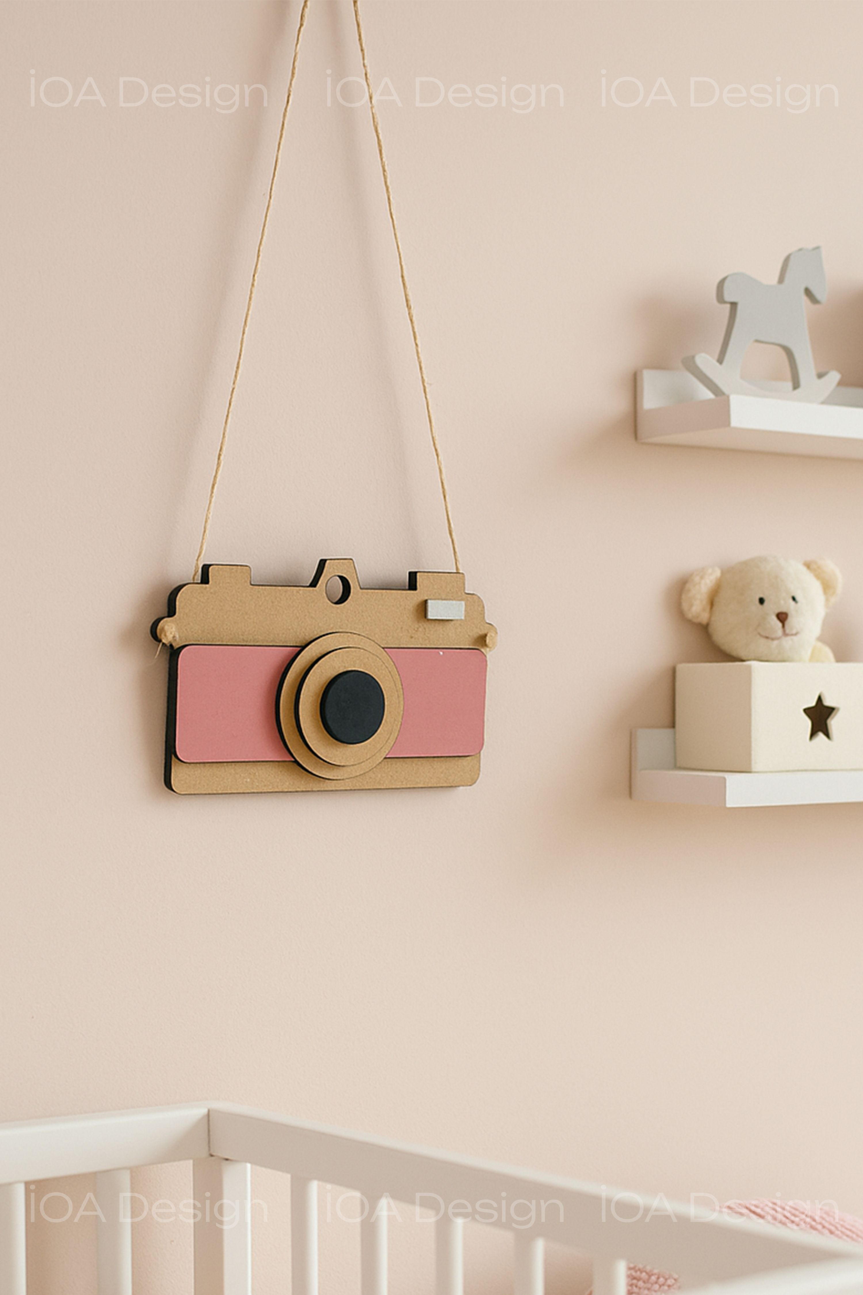 Ahşap Dekoratif Fotoğraf Makinesi - Çocuk / Bebek Odası Dekorasyon - Pembe