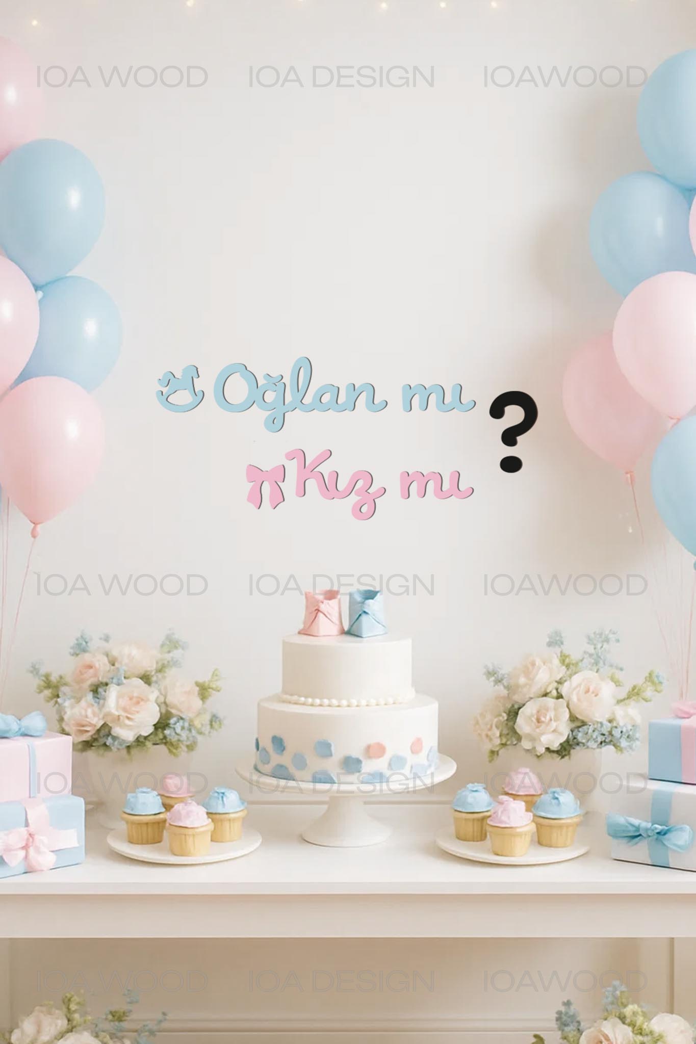 Oğlan mı Kız mı - Ahşap Dekoratif Duvar Yazısı - Hoşgeldin Bebek / Boy Girl / Cinsiyet Partisi Süsü