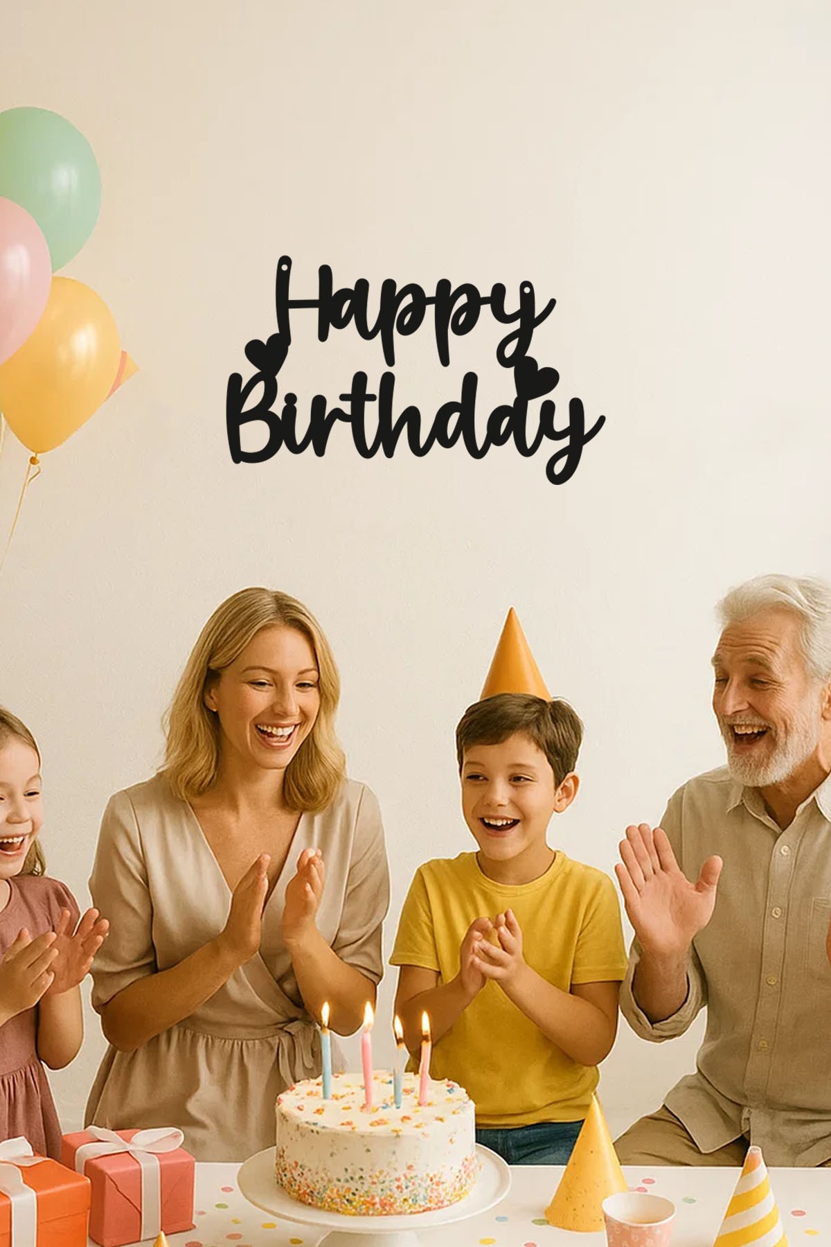 Happy Birthday (Kalpli)- Ahşap Dekoratif Duvar Yazısı - Doğumgünü / Organizasyon