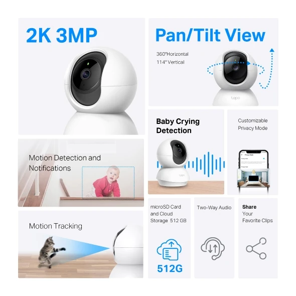 Tapo C210 360° Pan/Tilt Wi-Fi Ev Güvenlik Kamerası