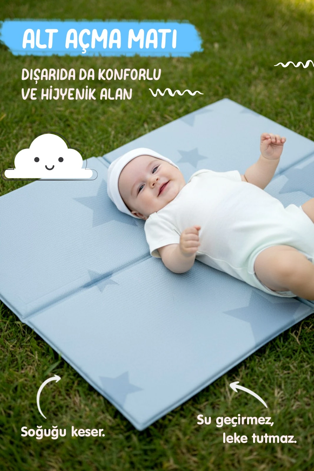 Katlanabilir Alt Değiştirme Matı – 70×50 cm | Taşınabilir, Su Geçirmez, Hijyenik Bebek Bakım Matı