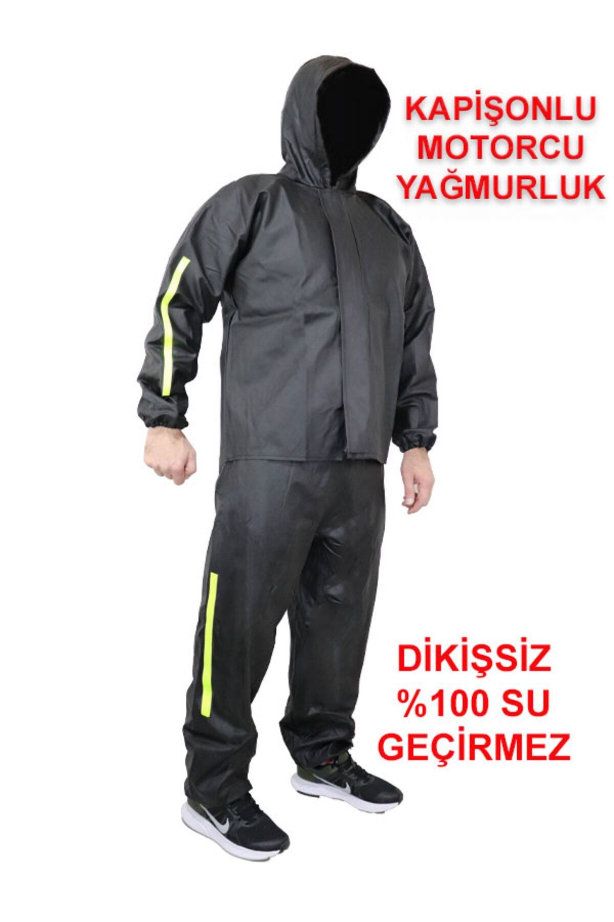 Şapkalı Kapişonlu Yağmur ve Rüzgar Geçirmez PVC Motorcu Yağmurluk  Alt Üst Takım Dikişsiz Garantli %100 Su Geçirmez 