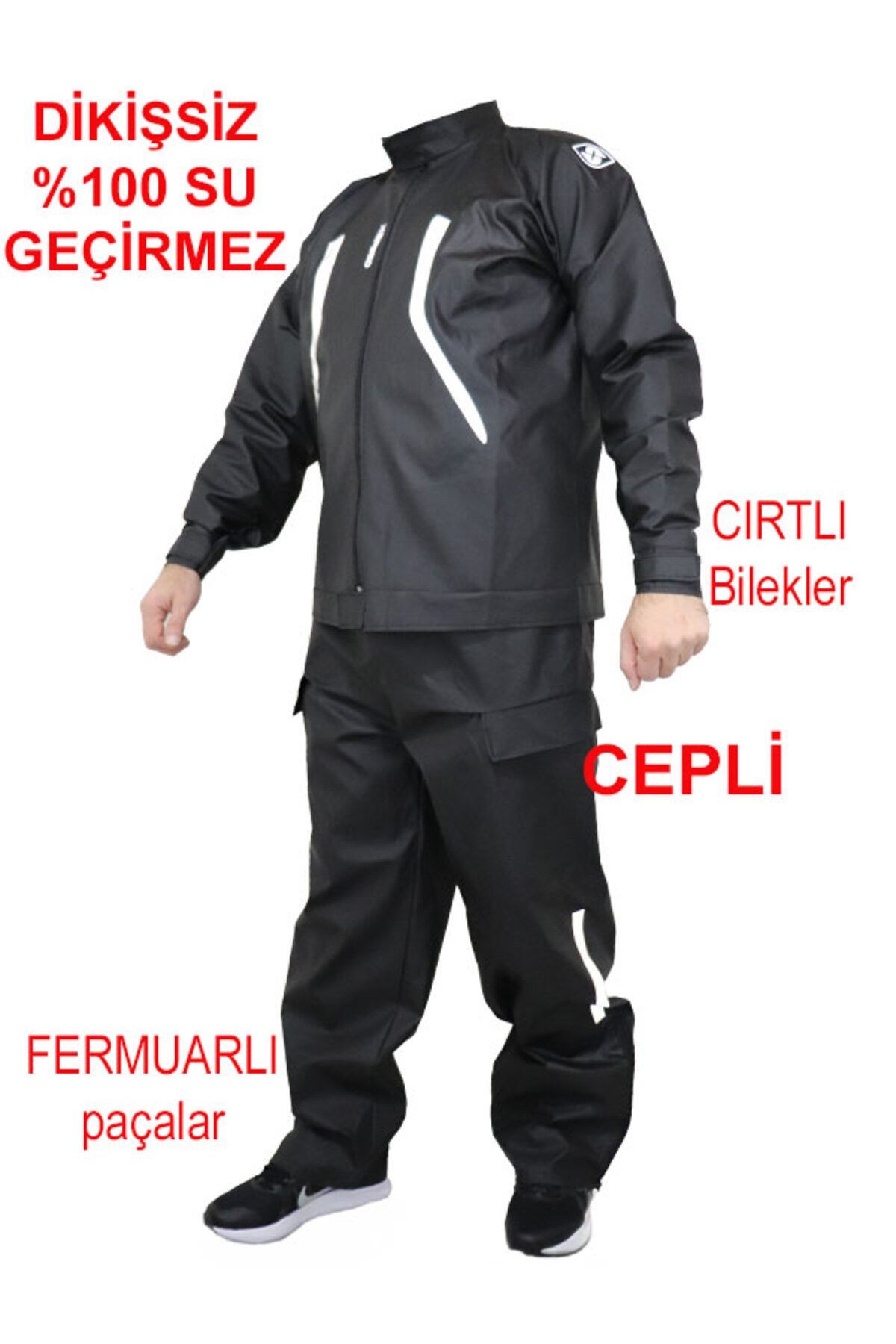 Motorcu Yağmurluk Tulumlu Takım Özel Tasarım Dikişsiz %100 Su Geçirmez Cepli, Ekstra Esnek ve Hafif PVC Anka