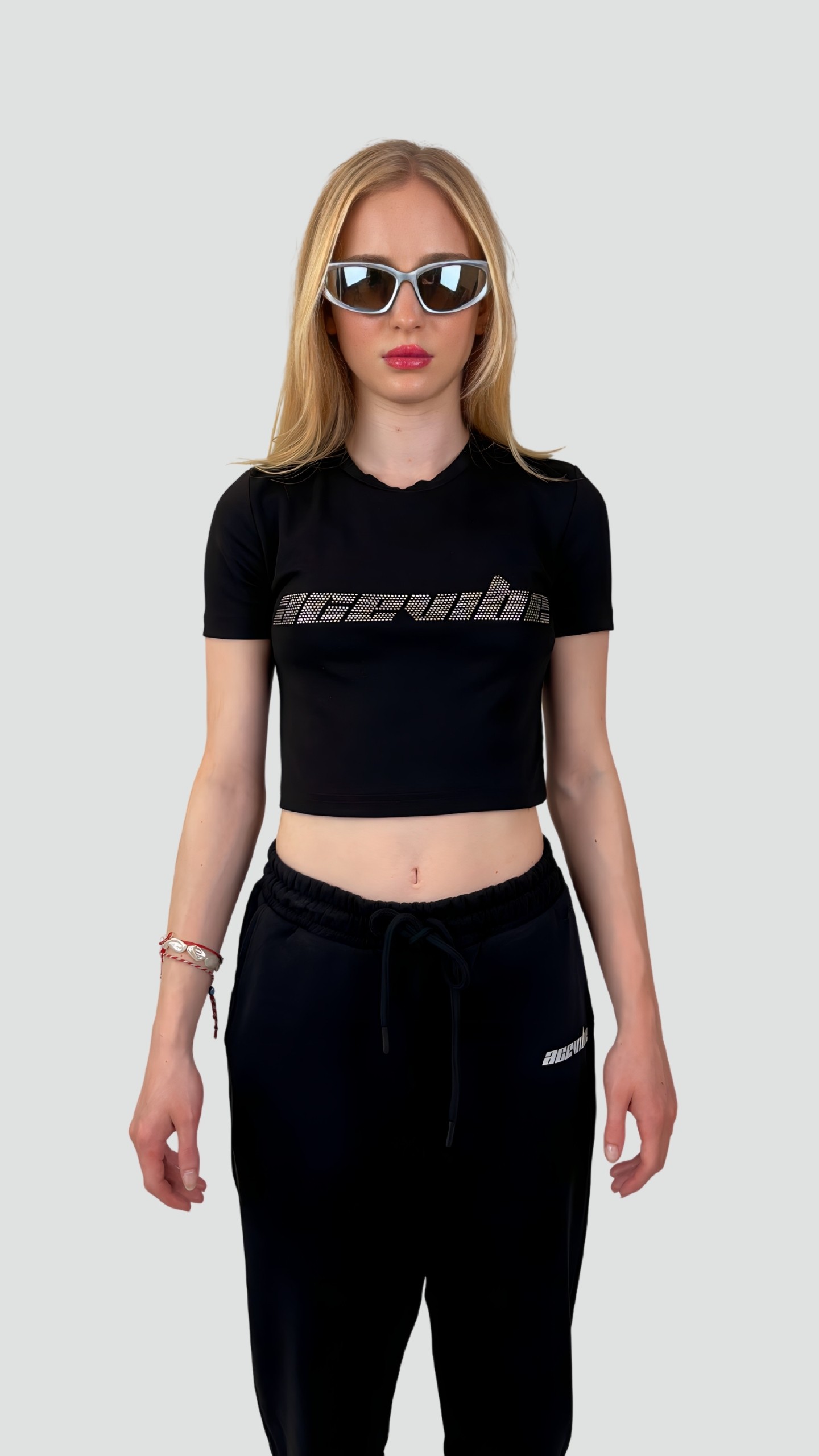 Acevibe Rhinestone Crop T-Shirt