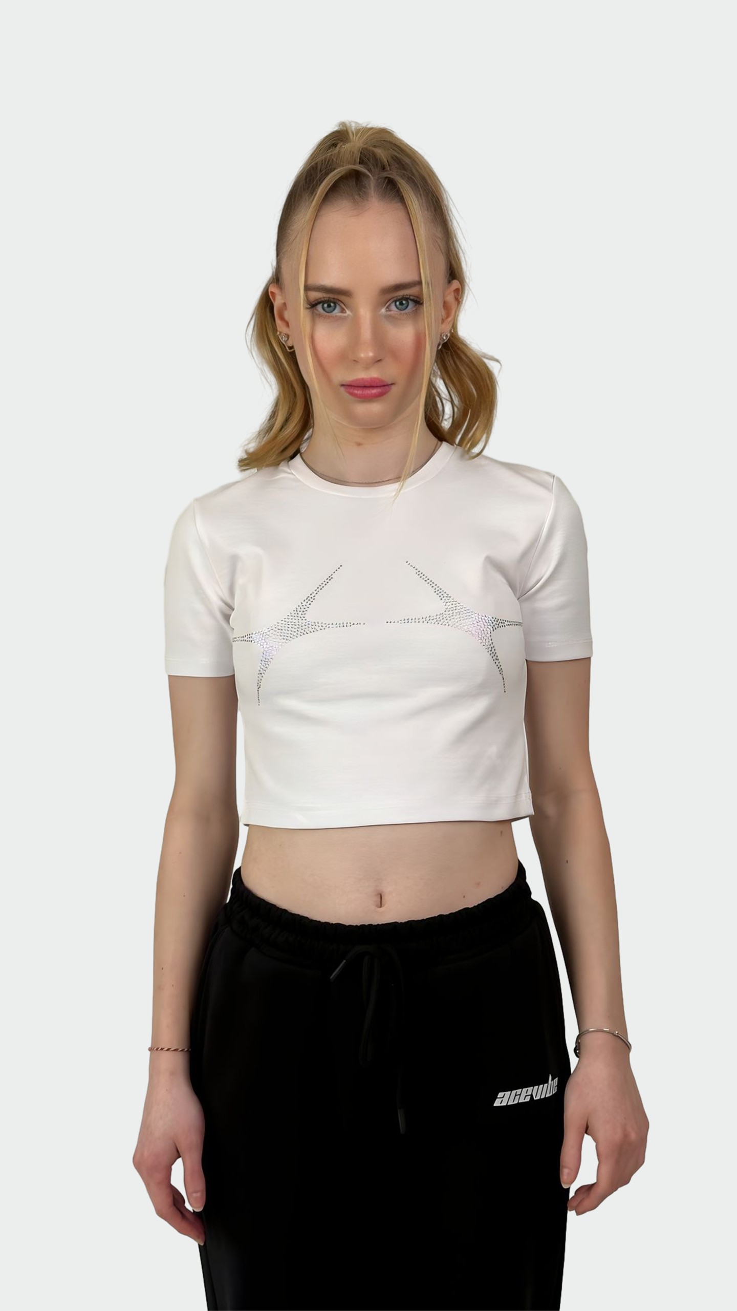 Twin Stars Rhinestones Crop T-Shirt