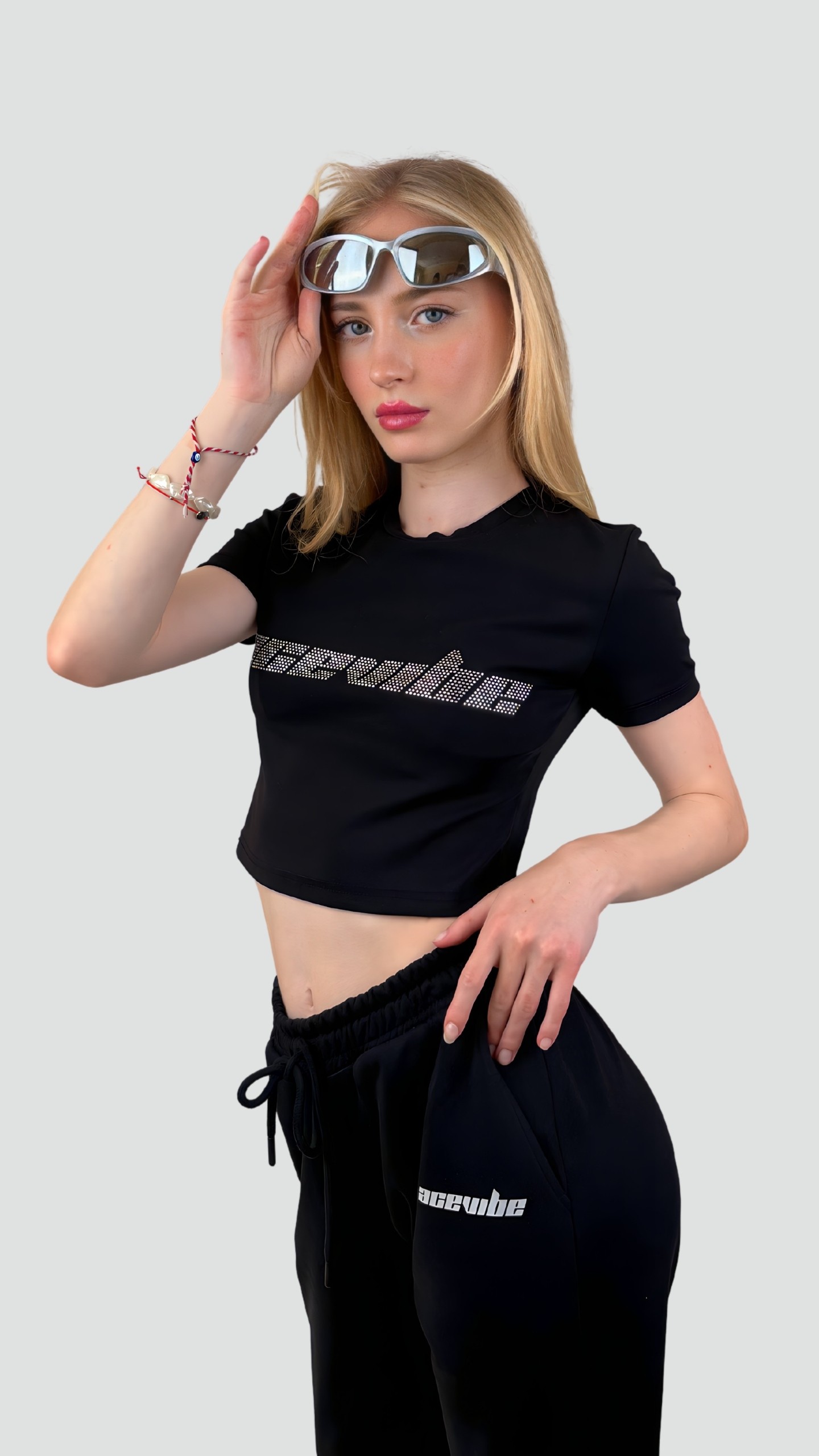 Acevibe Rhinestone Crop T-Shirt