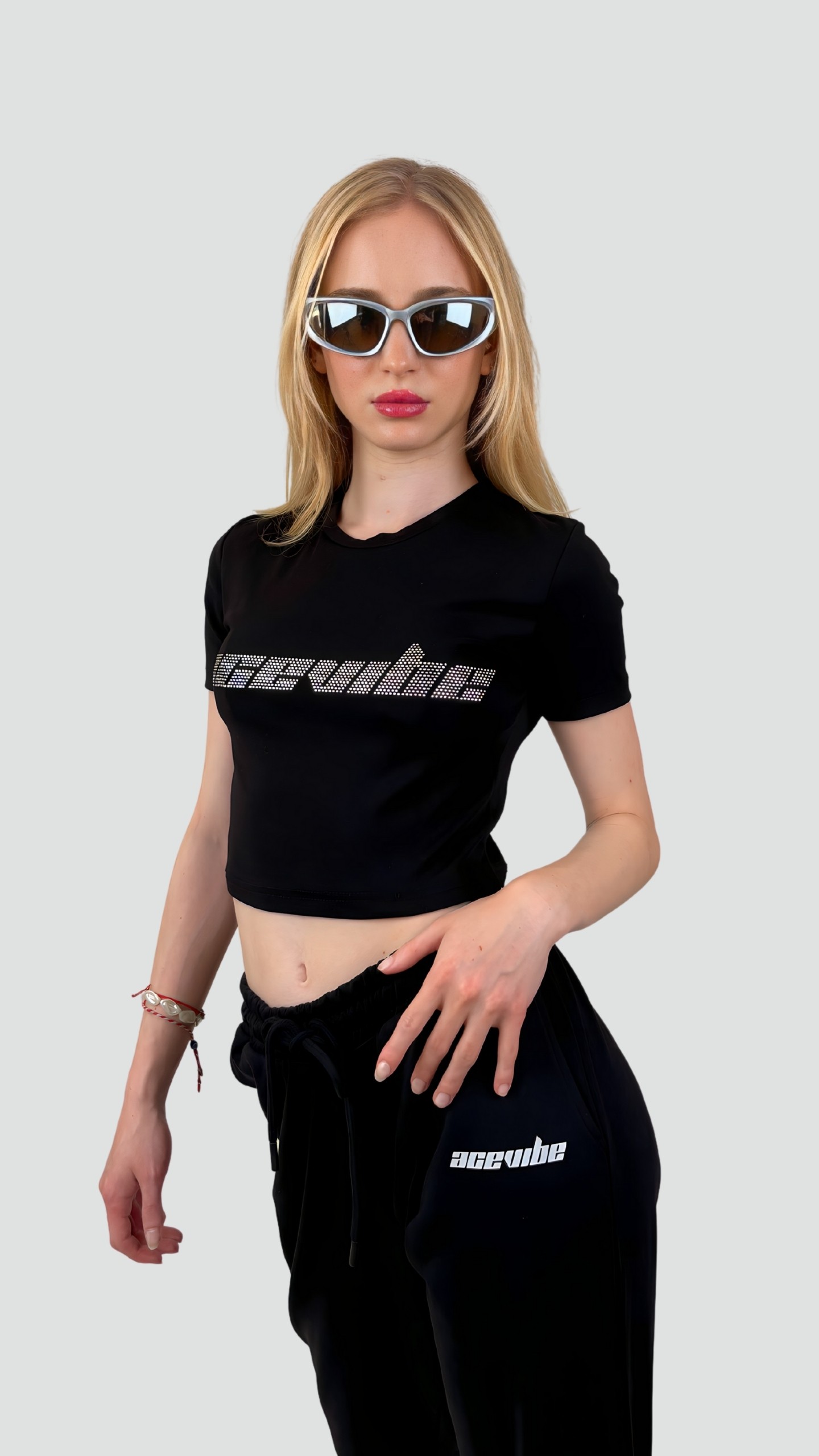 Acevibe Rhinestone Crop T-Shirt