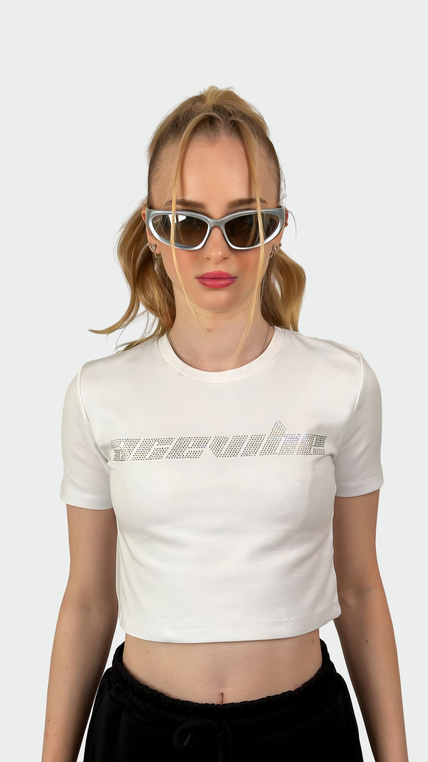 Acevibe Rhinestone Crop T-Shirt