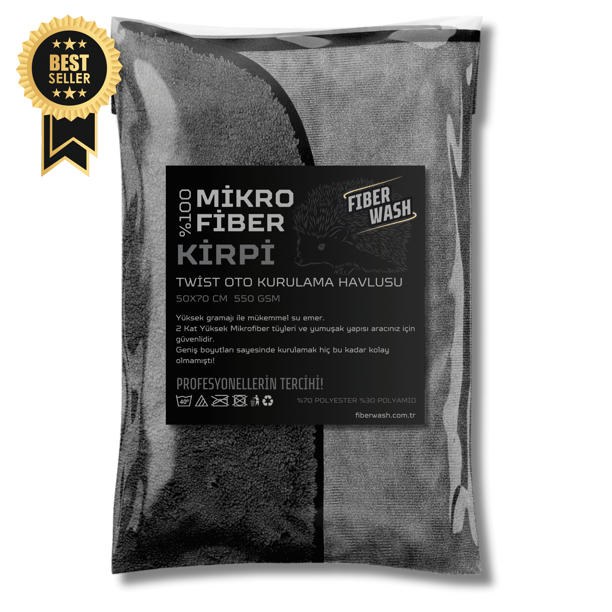 KİRPİ Twist Biyeli Süper Emici Mikrofiber Araç Kurulama Havlusu 50x70 Cm 550 gr/m2