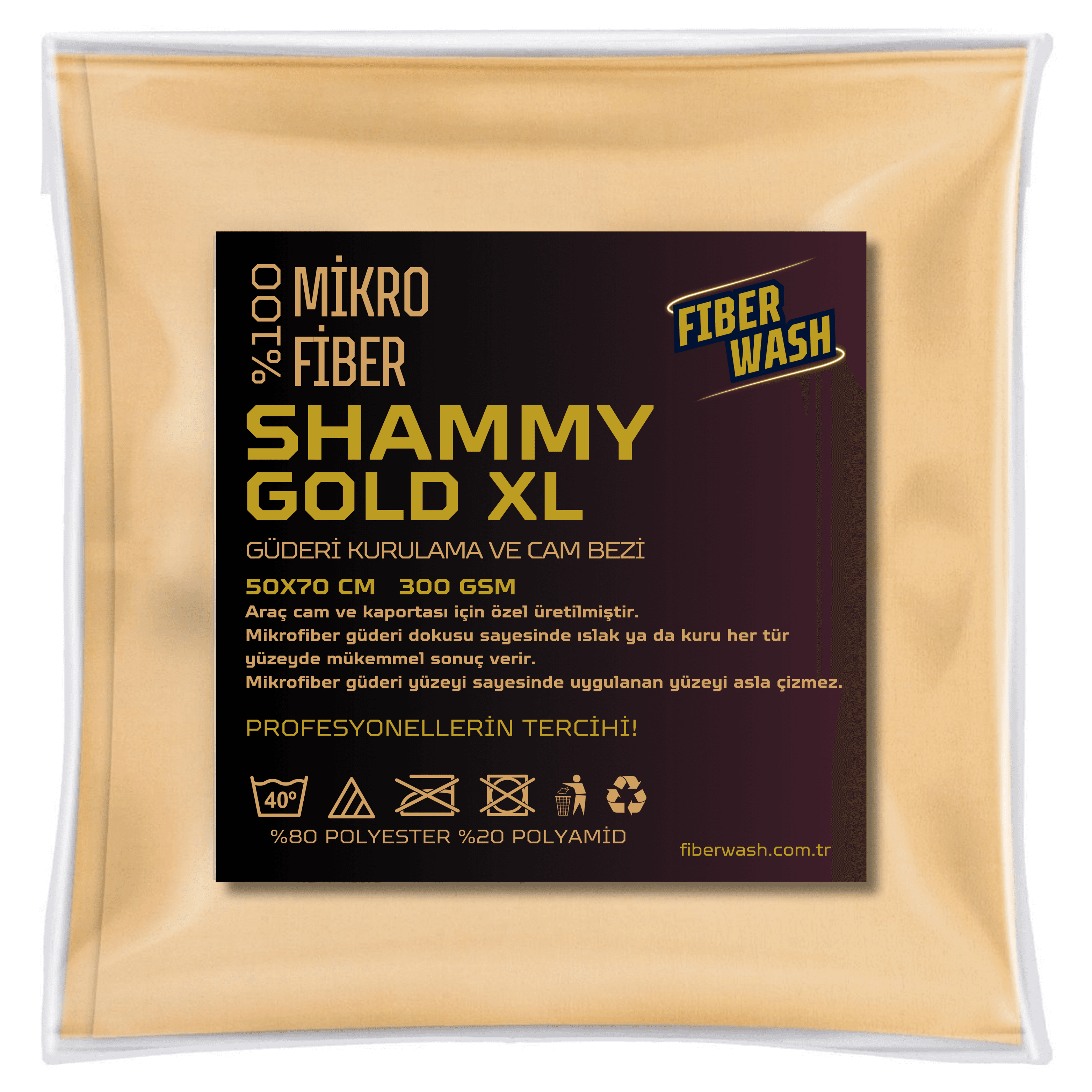 SHAMMY XL Mikrofiber Büyük Boy Gold Güderi Araç Kurulama ve Cam Bezi 50x70 Cm