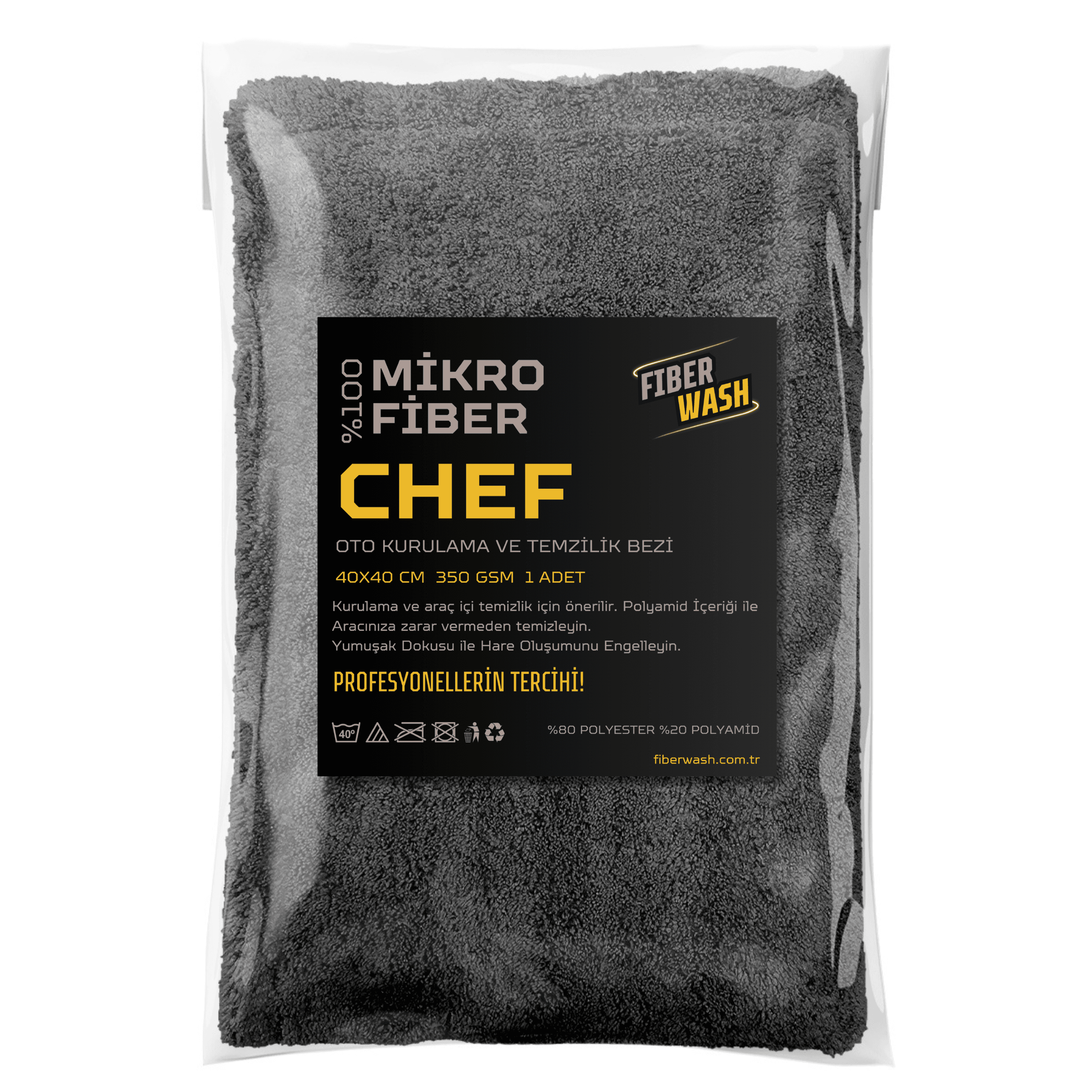 CHEF Mikrofiber Oto Kurulama ve Temizlik Bezi 40x40 Cm 350gr/m2 