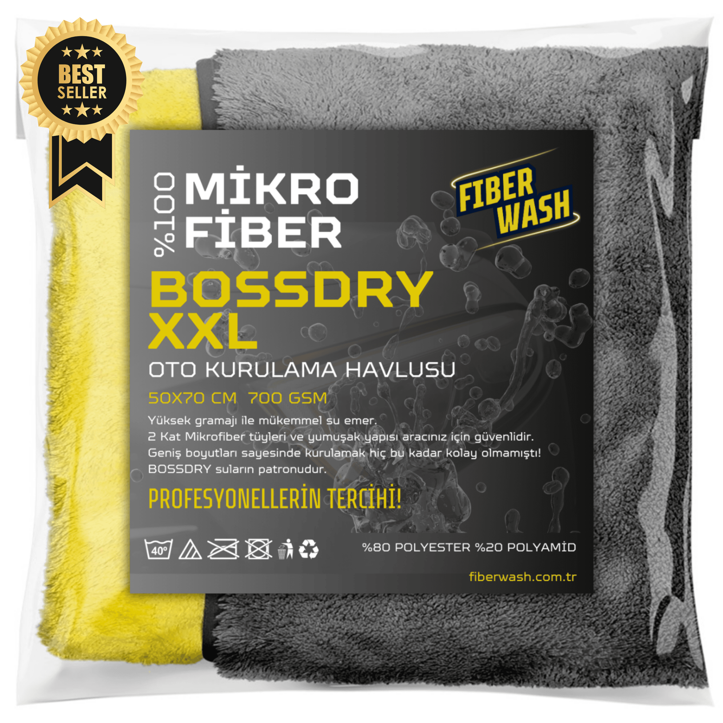 BOSSDRY XXL Biyeli Çift Kat Süper Emici Mikrofiber Araç Kurulama Havlusu 50x70 Cm 700gr/m2