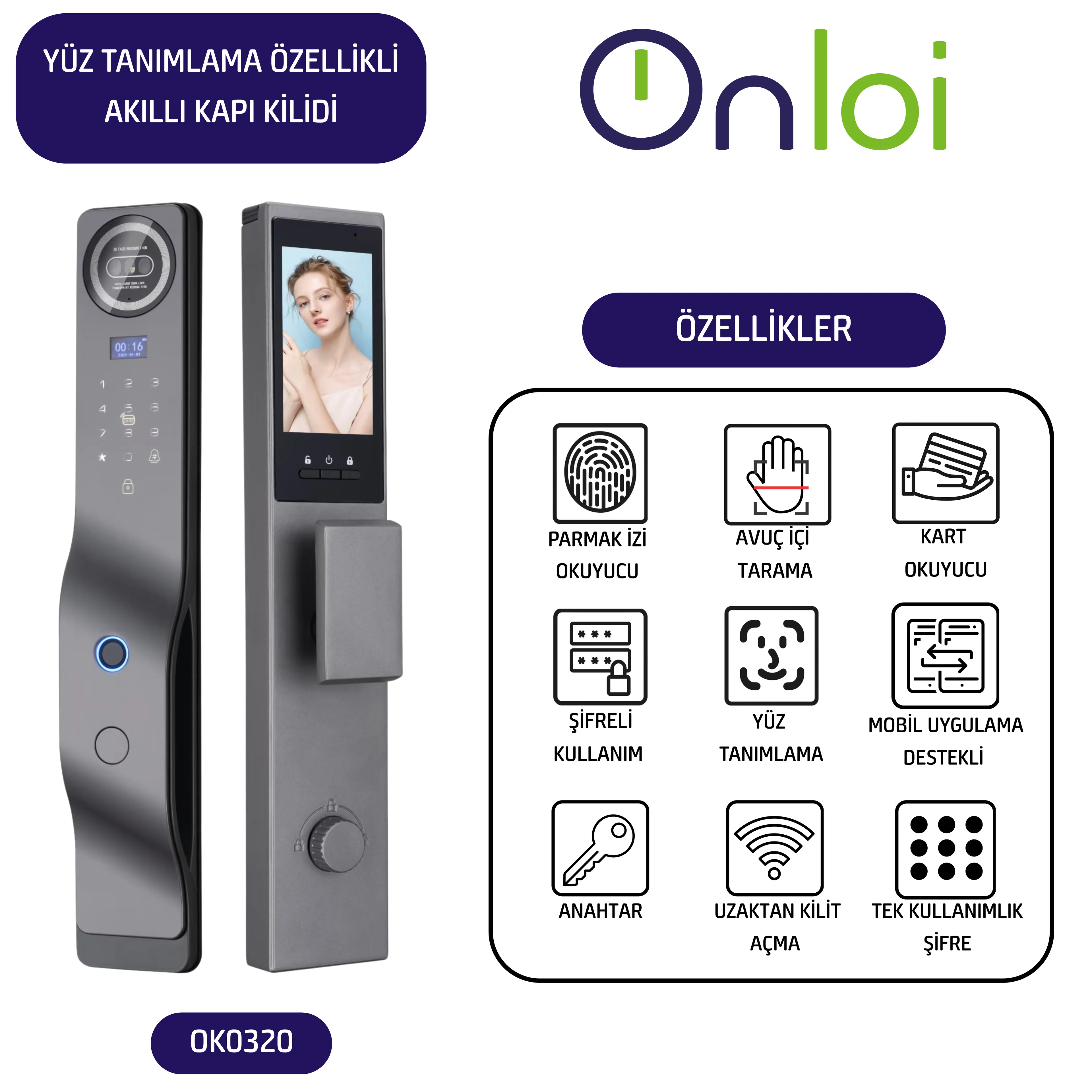 Yüz Tanımlama Özellikli Akıllı Kapı Kilidi  |  OK0320