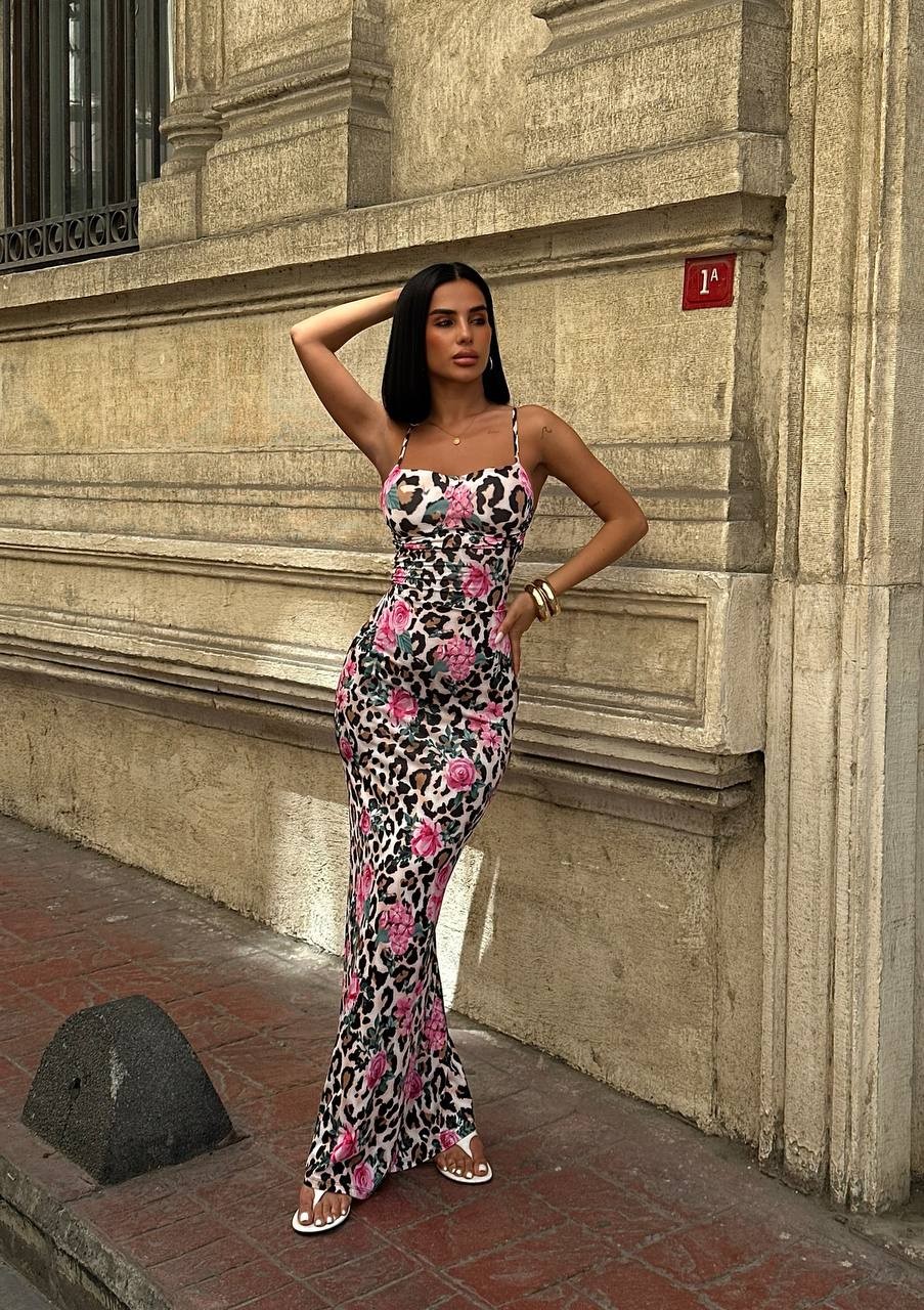  🩵Göğüs Astarlı Arka Bağcıklı Maxi Boy Elbise