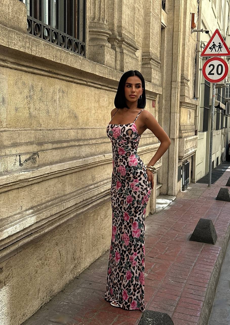  🩵Göğüs Astarlı Arka Bağcıklı Maxi Boy Elbise