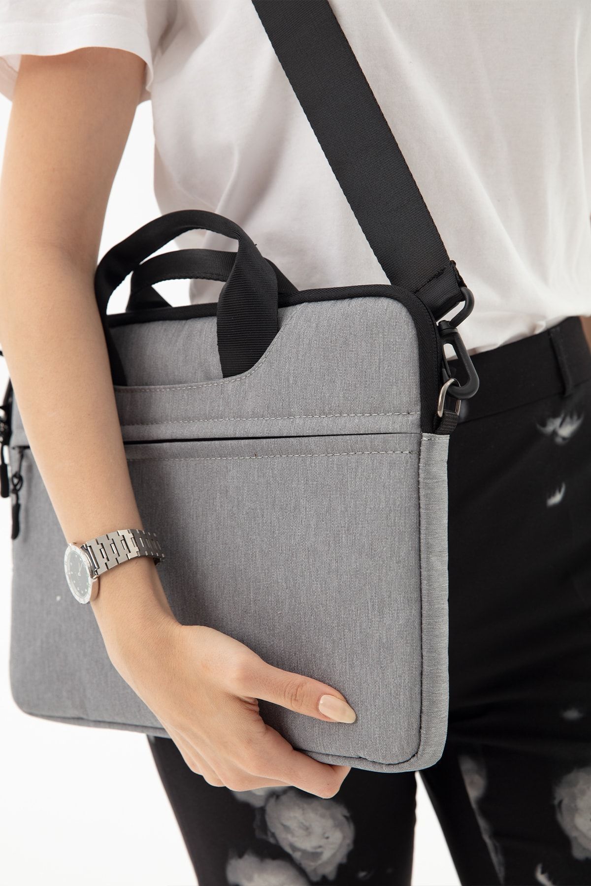 13” & 14”inç Su Geçirmez Kumaş mussen Laptop & Evrak Çantası - Açık Gri