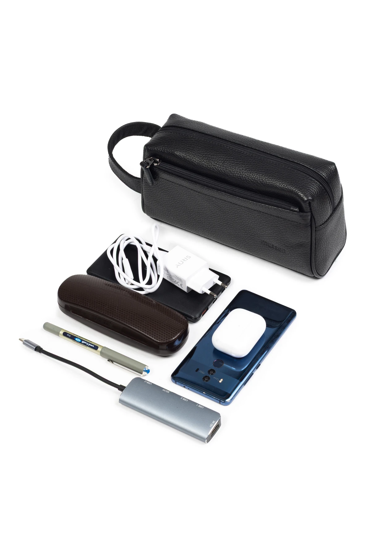 Erkek Hakiki Deri Portföy El Çantası – Fermuarlı, Çok Bölmeli, Premium - Classic Siyah Naturel