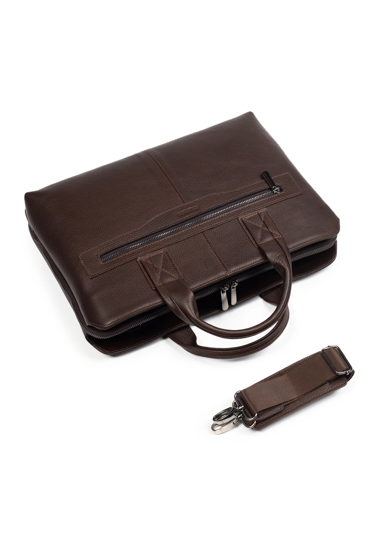 Mussen Grandora %100 Hakiki Deri 15.6 inç Laptop Evrak Çantası – 3 Bölmeli, Havuz Fermuarlı - Grandora Kahve Naturel