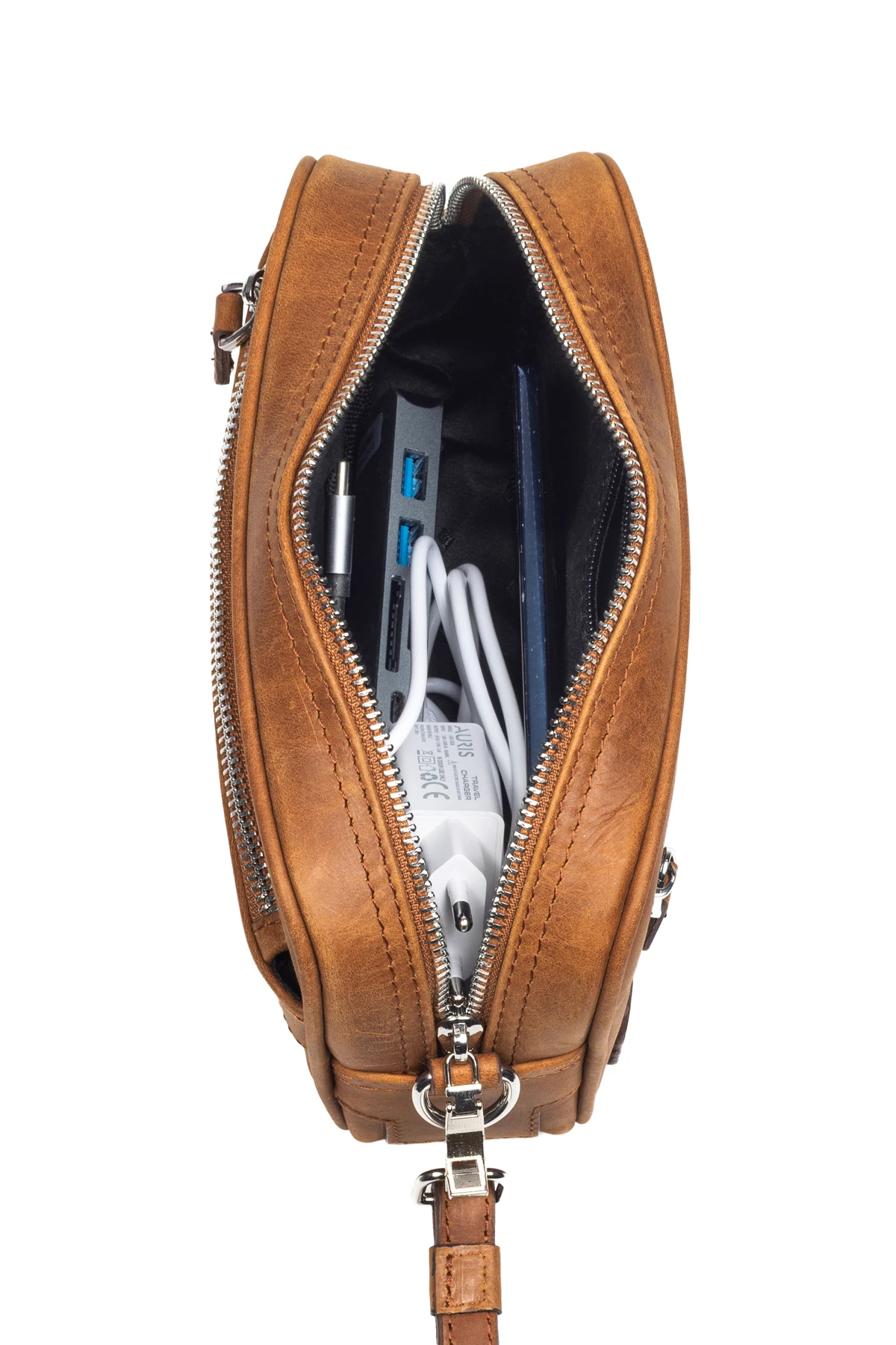 Mussen Monarque Hakiki Dana Derisi Erkek Kilitli El Portföy Çantası – 3 Cepli, Fermuarlı (21x12x6 cm) - Monarque Siyah Naturel